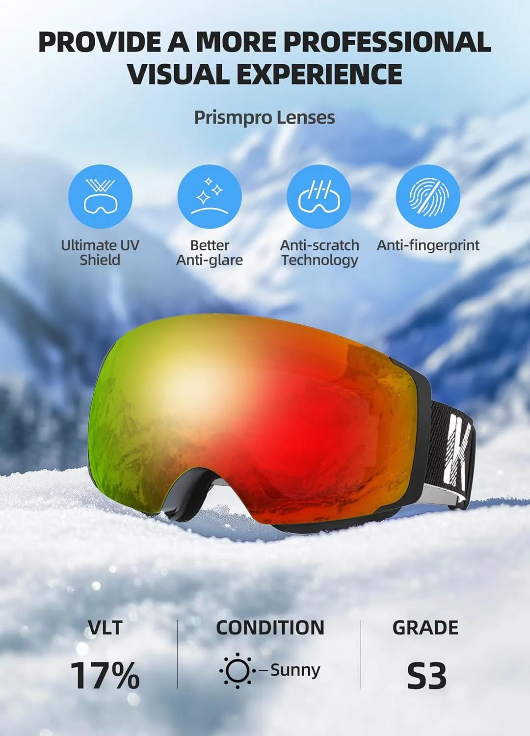 OTG Ski Goggles, Interchangeable Magnetic Lens Snow Goggles, Anti Fog Snowboard Goggles for Women Men Adult Youth