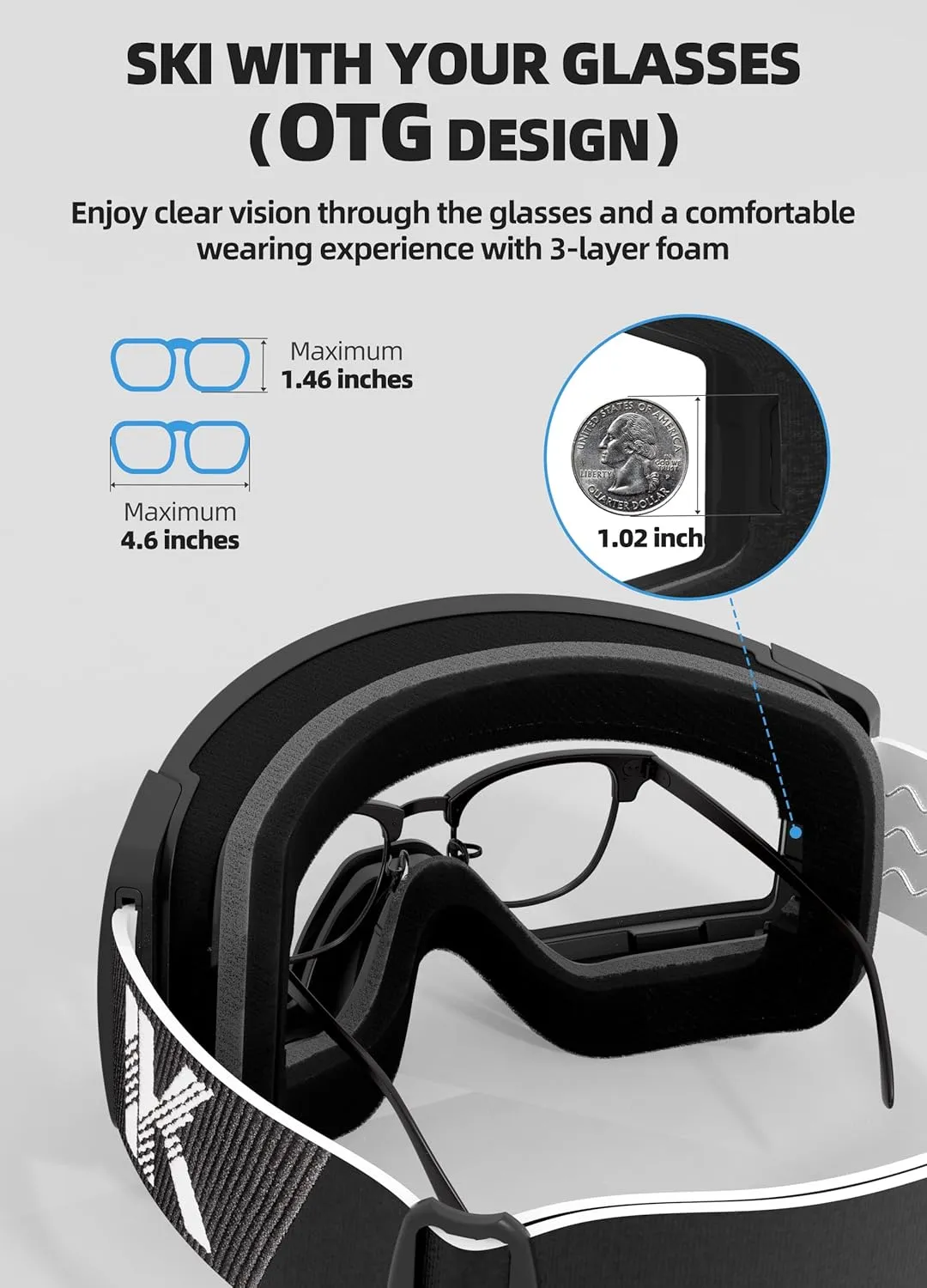 OTG Ski Goggles, Interchangeable Magnetic Lens Snow Goggles, Anti Fog Snowboard Goggles for Women Men Adult Youth