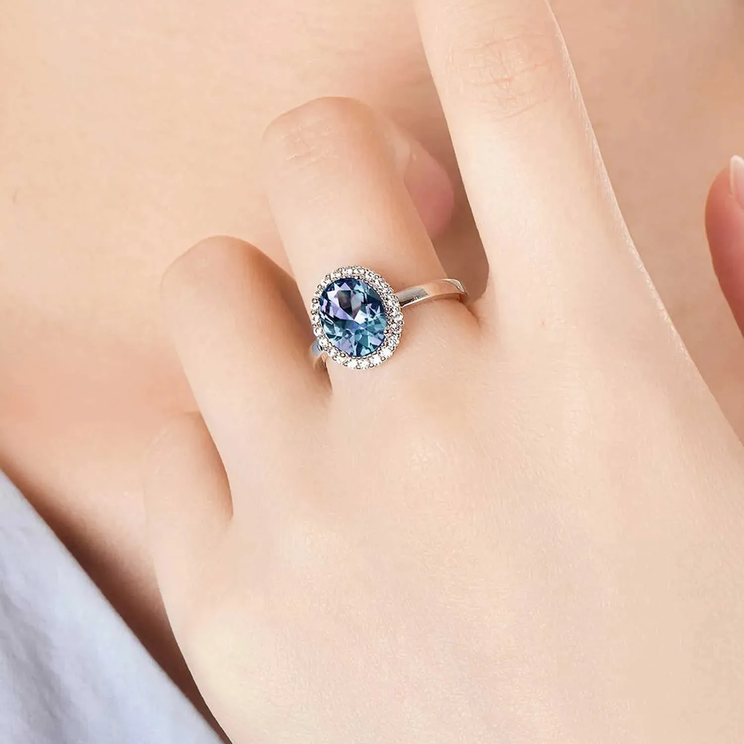 Oval Alexandrite Halo Silver Ring - irosk Australia ®