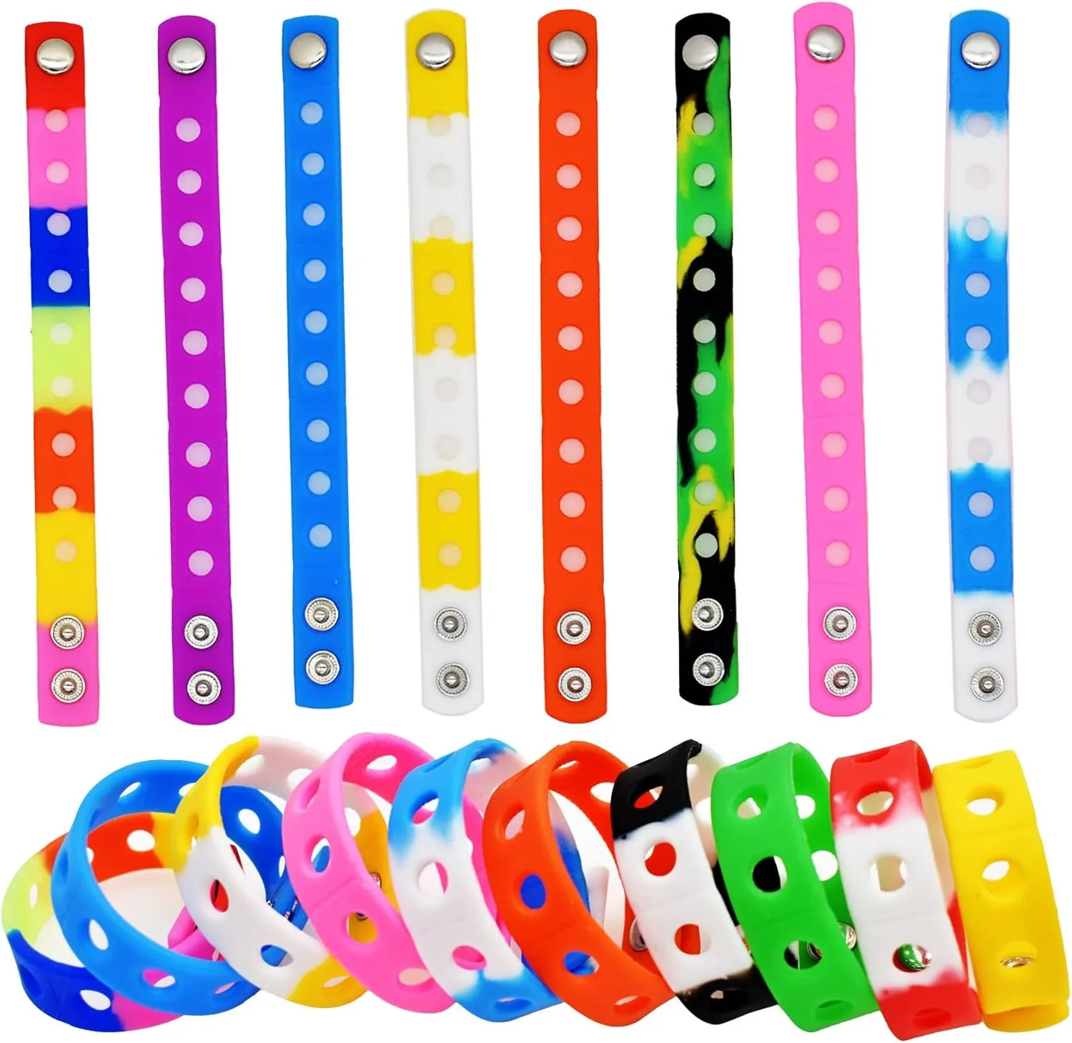 Papacharms 10/20/30/50/100PCS 7 Inch Wristbands Silicone Random Colors Bracelets Adjustable Bracelet Mixed Cute Charm Wristband With Hole for Shoe Charms Party Birthday Gifts