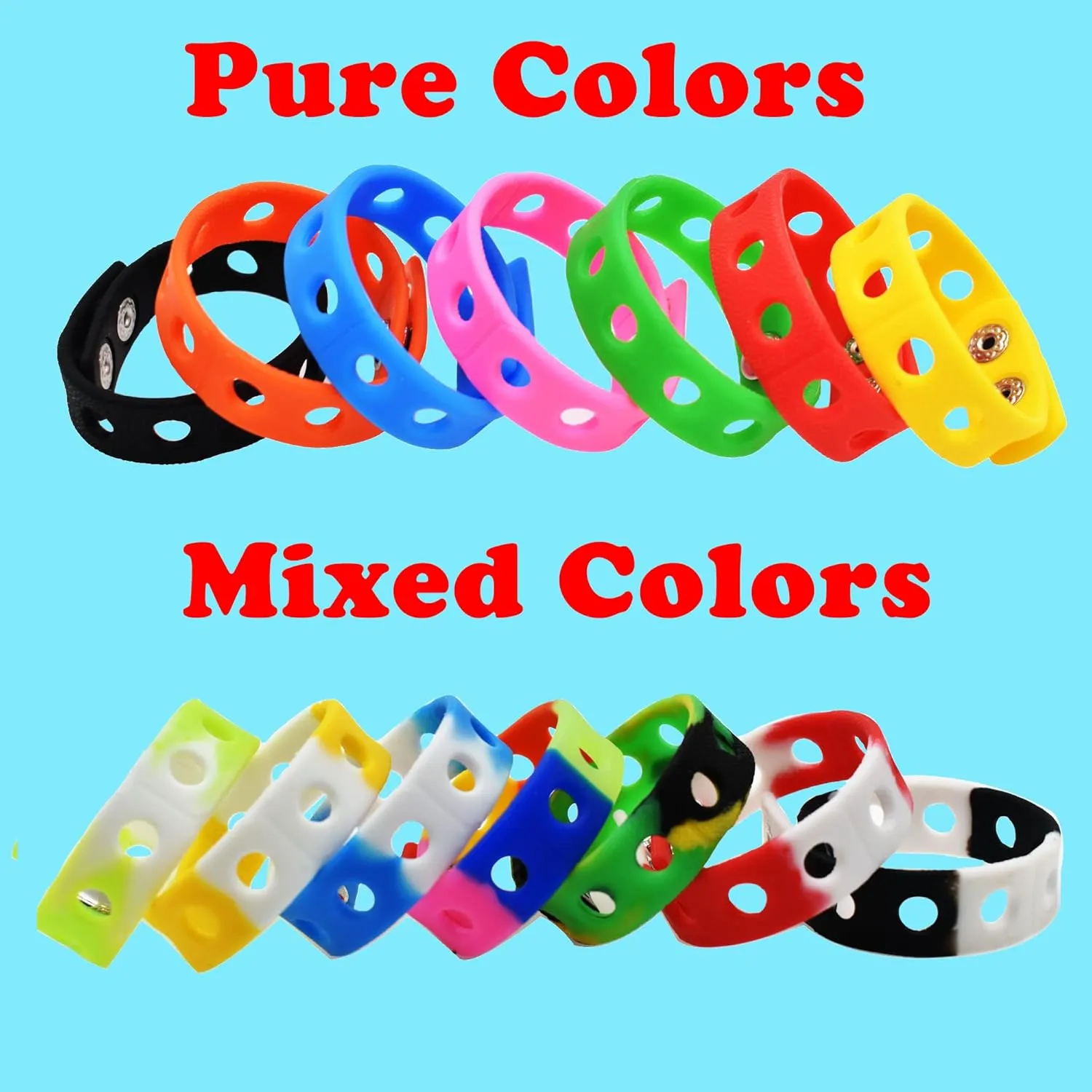 Papacharms 10/20/30/50/100PCS 7 Inch Wristbands Silicone Random Colors Bracelets Adjustable Bracelet Mixed Cute Charm Wristband With Hole for Shoe Charms Party Birthday Gifts