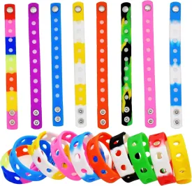 Papacharms 10/20/30/50/100PCS 7 Inch Wristbands Silicone Random Colors Bracelets Adjustable Bracelet Mixed Cute Charm Wristband With Hole for Shoe Charms Party Birthday Gifts