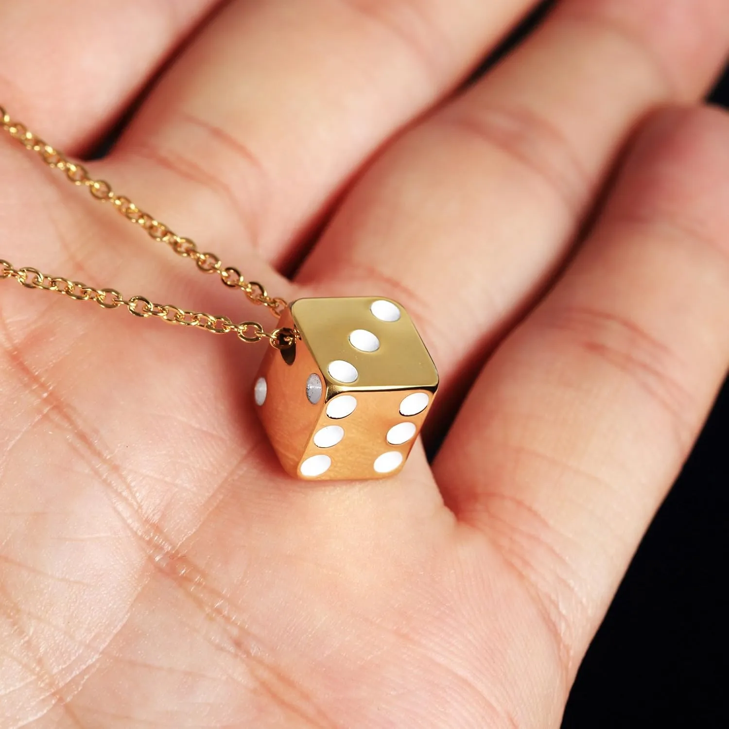 PAURO Stainless Steel Vintage Dice Mens Pendant with Chain Punk Biker Necklace for Lucky Wedding