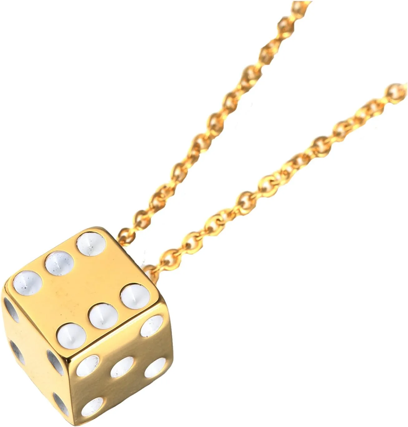 PAURO Stainless Steel Vintage Dice Mens Pendant with Chain Punk Biker Necklace for Lucky Wedding
