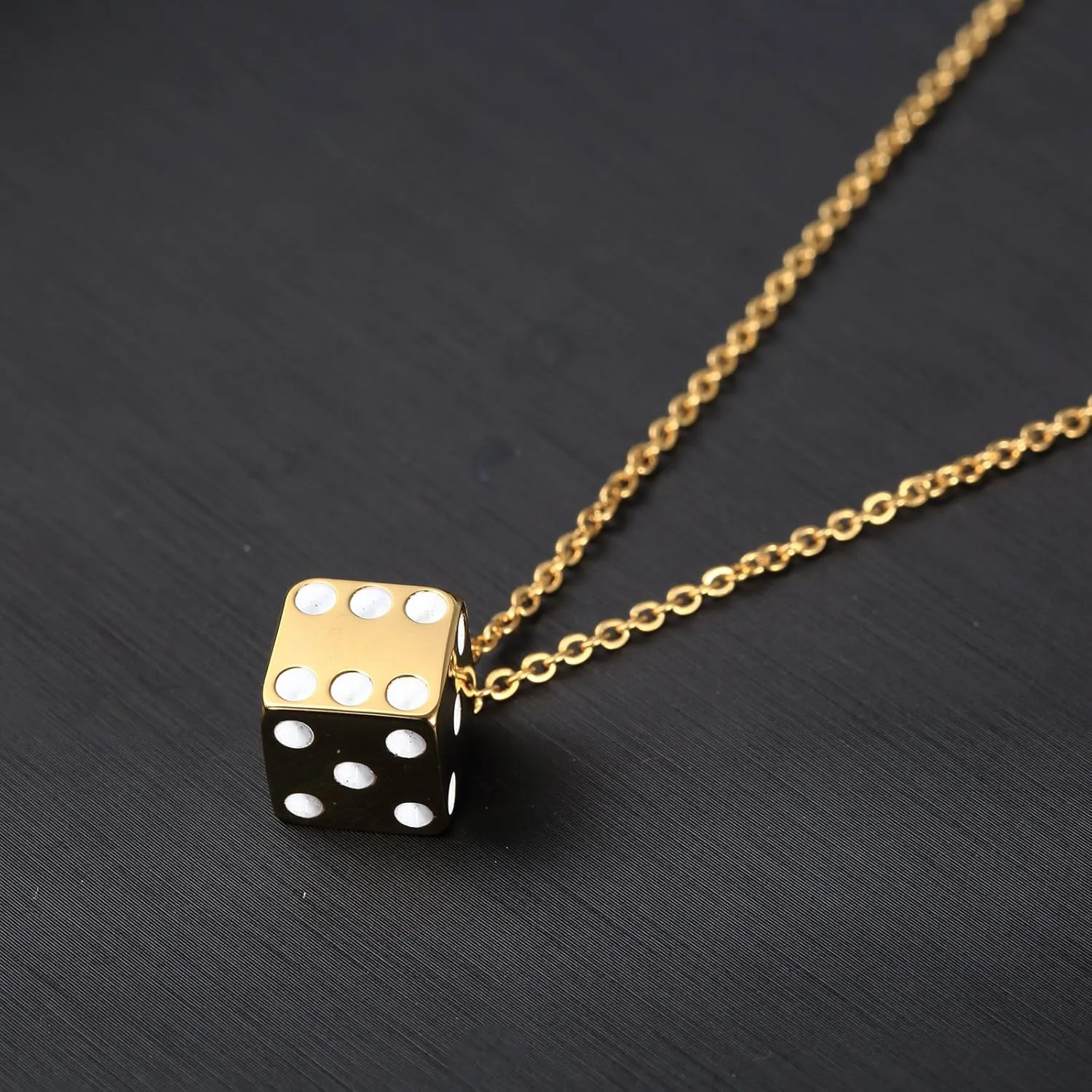 PAURO Stainless Steel Vintage Dice Mens Pendant with Chain Punk Biker Necklace for Lucky Wedding