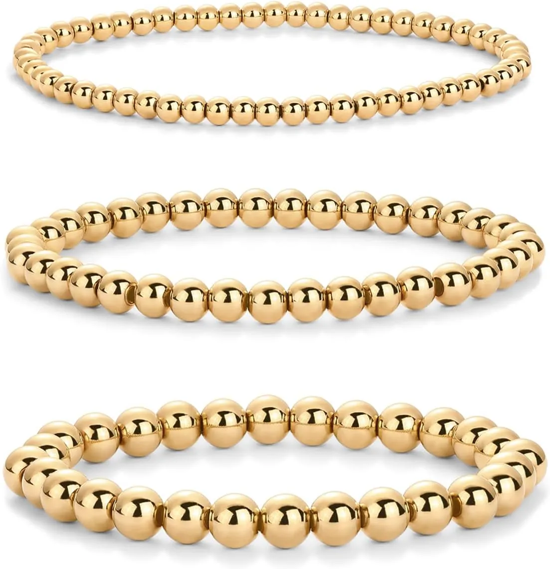 PAVOI 14K Gold Plated Beaded Bracelet Pack for Women | Stainless Steel 3-Piece Stretchy Bracelet Set | Waterproof Ball Trio