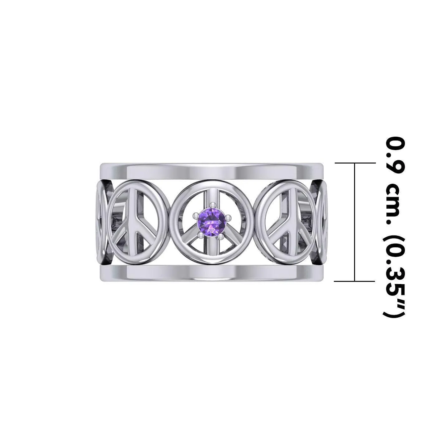 Peace Symbols Silver Band Ring With Gemstone TRI2402
