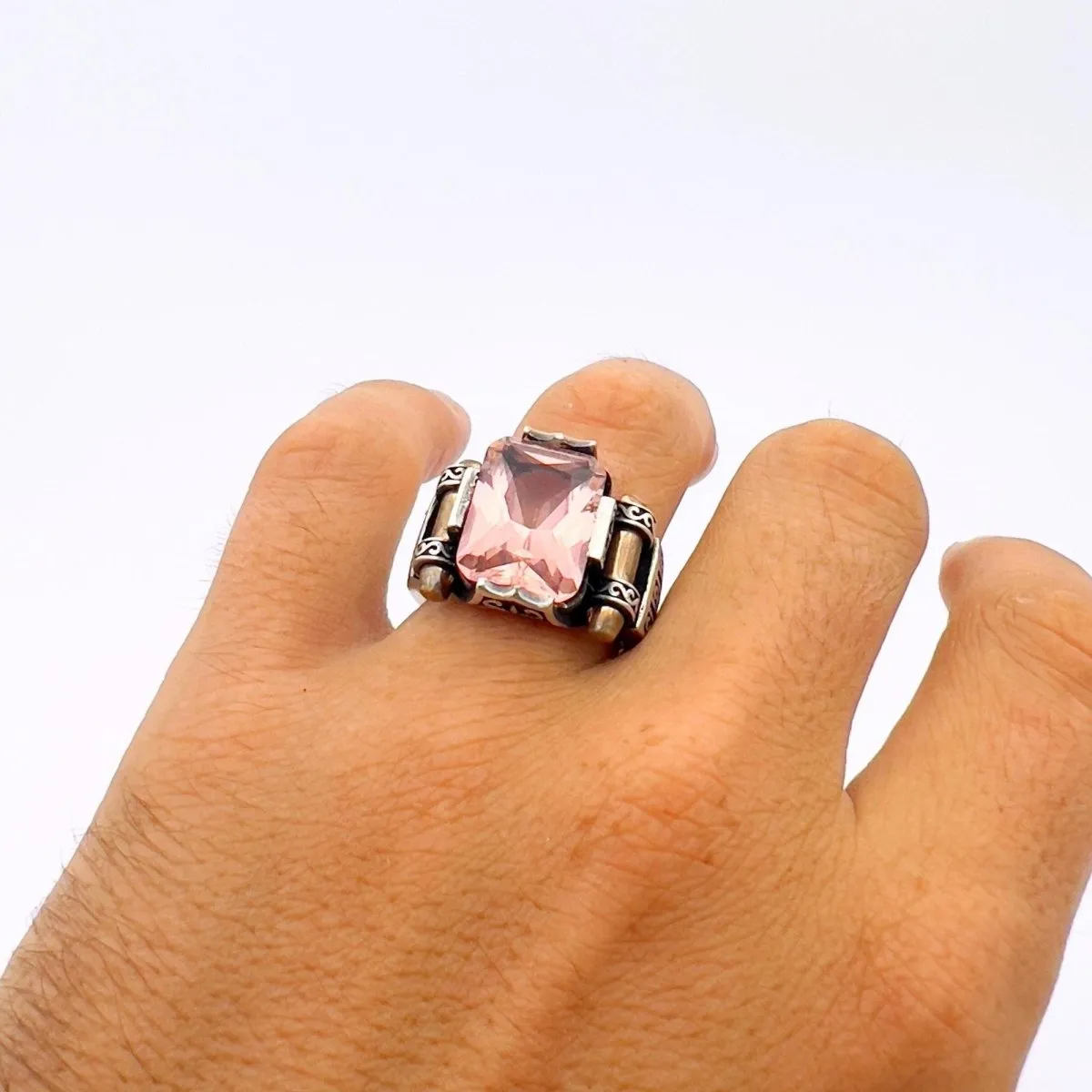 Pink Morganite Gemstone Unisex Silver Ring