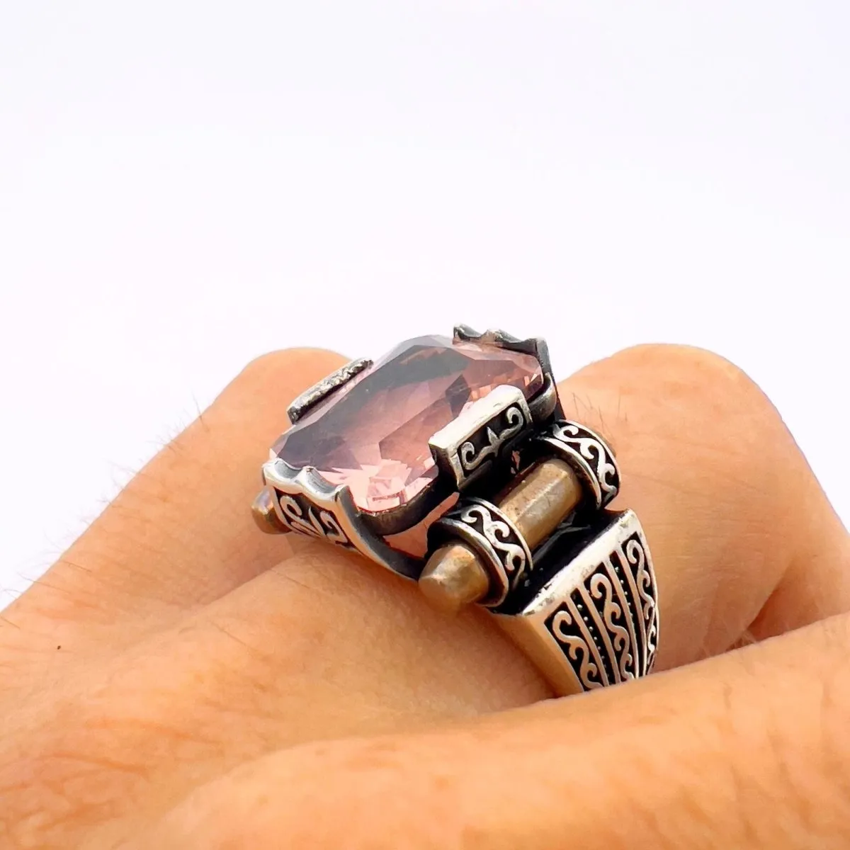 Pink Morganite Gemstone Unisex Silver Ring