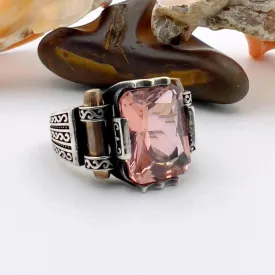 Pink Morganite Gemstone Unisex Silver Ring