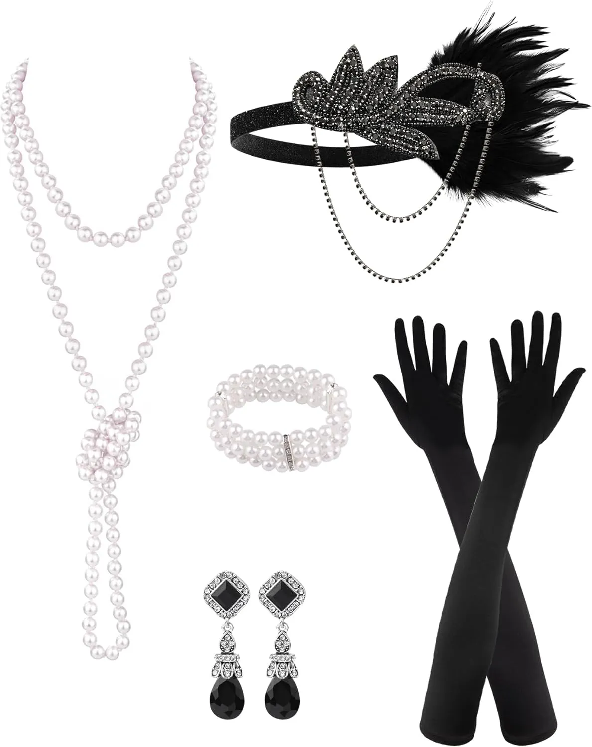 PLULON 6 Pcs 1920s Flapper Accessories for Women, Great Gatsby Flapper Accessories Fashion Roaring 20s Costume for Women