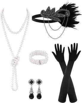 PLULON 6 Pcs 1920s Flapper Accessories for Women, Great Gatsby Flapper Accessories Fashion Roaring 20s Costume for Women
