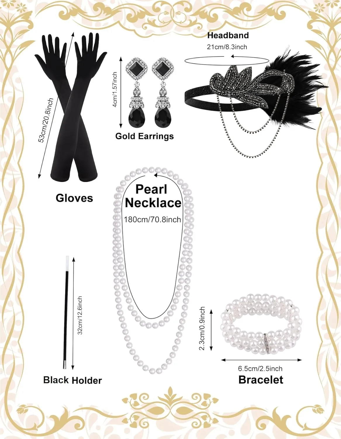 PLULON 6 Pcs 1920s Flapper Accessories for Women, Great Gatsby Flapper Accessories Fashion Roaring 20s Costume for Women