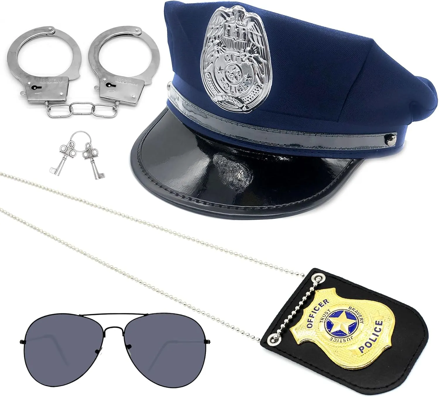 Police Accessories Kit Police Pretend Play Detective Role Play Costume Dress up Police Hat Handcuffs Sunglasses Badge Police Officer Costume for Kids