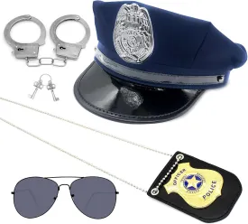 Police Accessories Kit Police Pretend Play Detective Role Play Costume Dress up Police Hat Handcuffs Sunglasses Badge Police Officer Costume for Kids