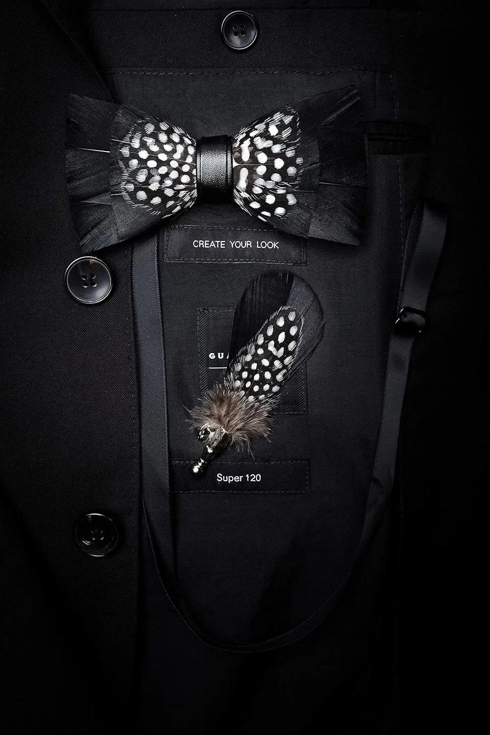 RBOCOTT Handmade Feather Pre-tied Bow tie and Brooch Sets for Men