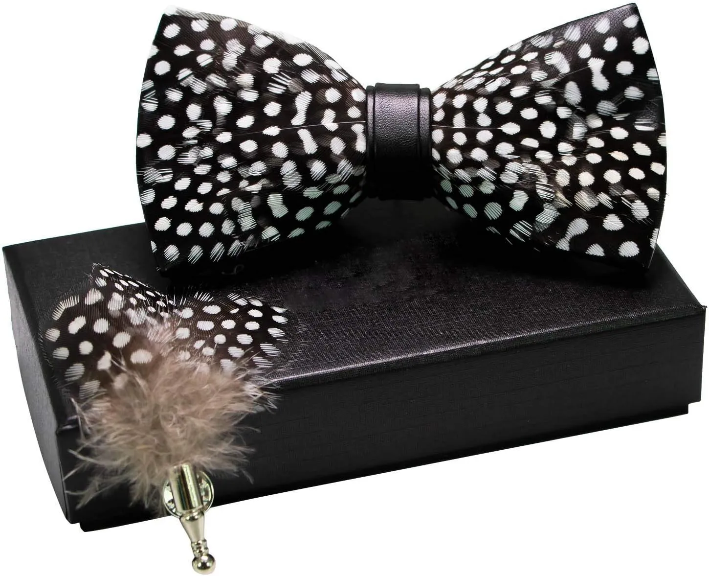 RBOCOTT Handmade Feather Pre-tied Bow tie and Brooch Sets for Men