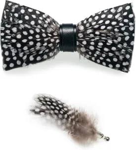 RBOCOTT Handmade Feather Pre-tied Bow tie and Brooch Sets for Men