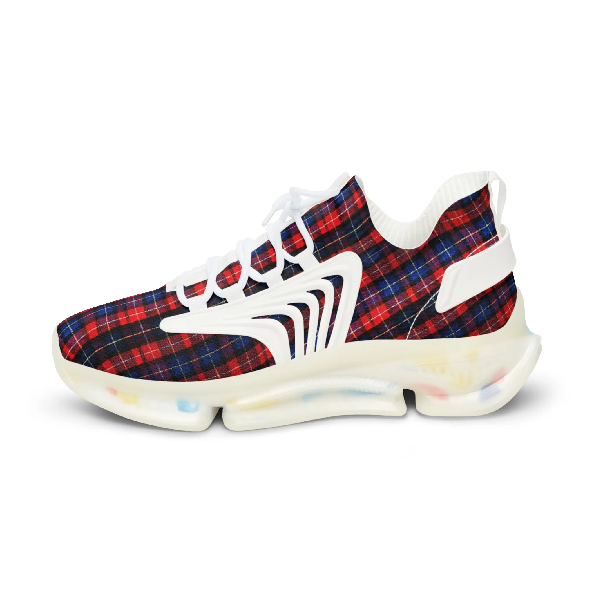 Red Plaid Men's Mesh Sneakers, Red Blue Plaid Print Men's Sneakers Best Comfy Men's Mesh Sports Sneakers Shoes (US Size: 5-12)