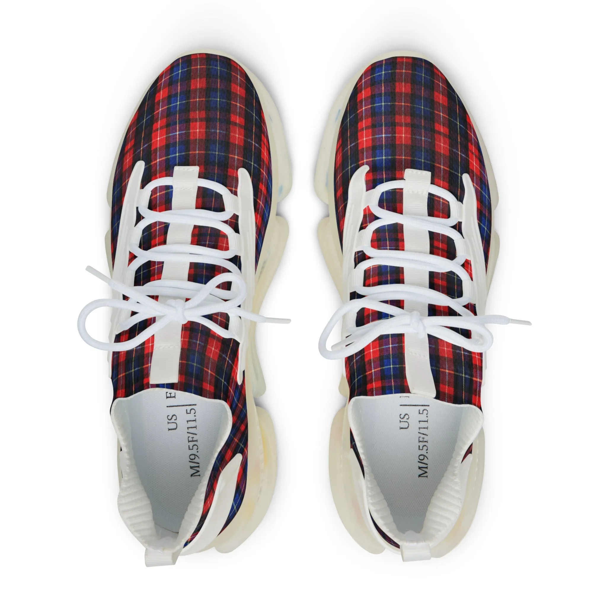 Red Plaid Men's Mesh Sneakers, Red Blue Plaid Print Men's Sneakers Best Comfy Men's Mesh Sports Sneakers Shoes (US Size: 5-12)