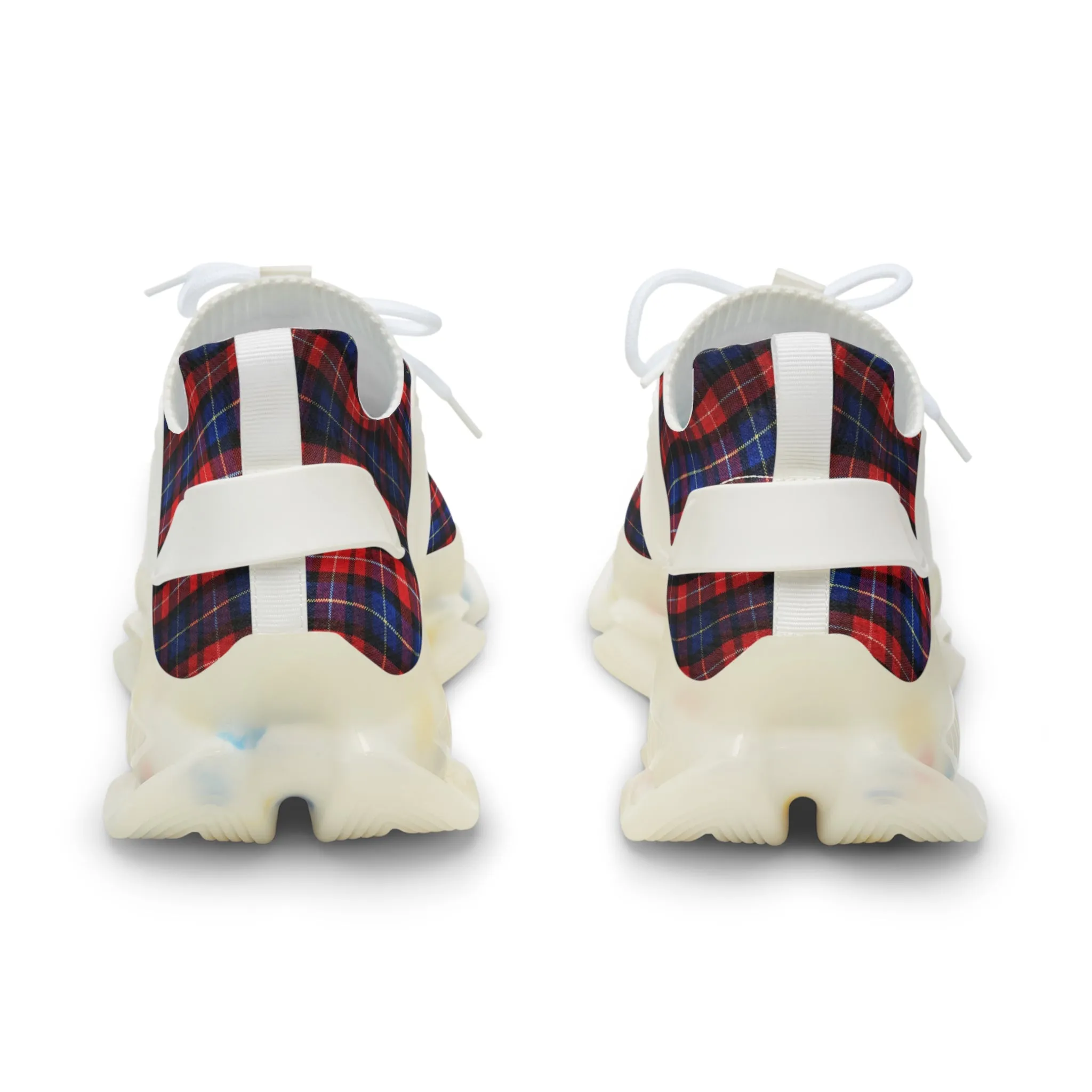 Red Plaid Men's Mesh Sneakers, Red Blue Plaid Print Men's Sneakers Best Comfy Men's Mesh Sports Sneakers Shoes (US Size: 5-12)