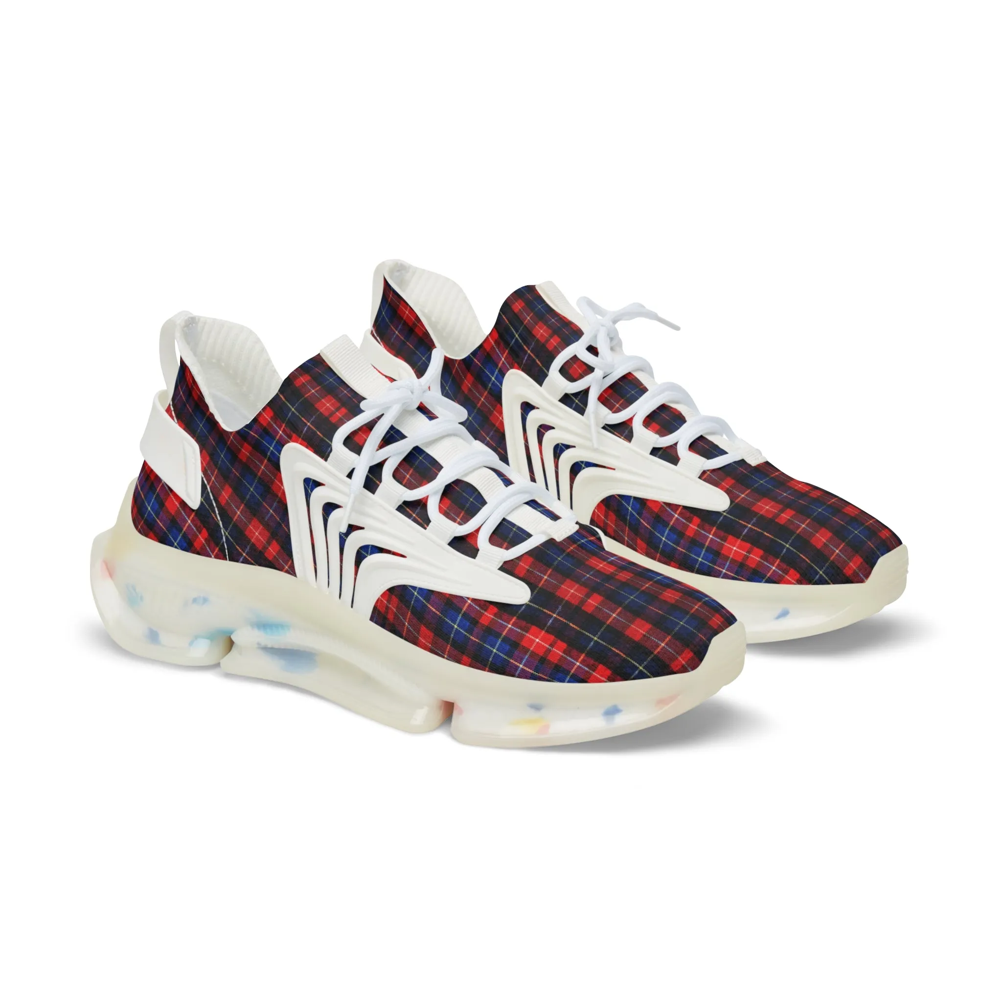 Red Plaid Men's Mesh Sneakers, Red Blue Plaid Print Men's Sneakers Best Comfy Men's Mesh Sports Sneakers Shoes (US Size: 5-12)