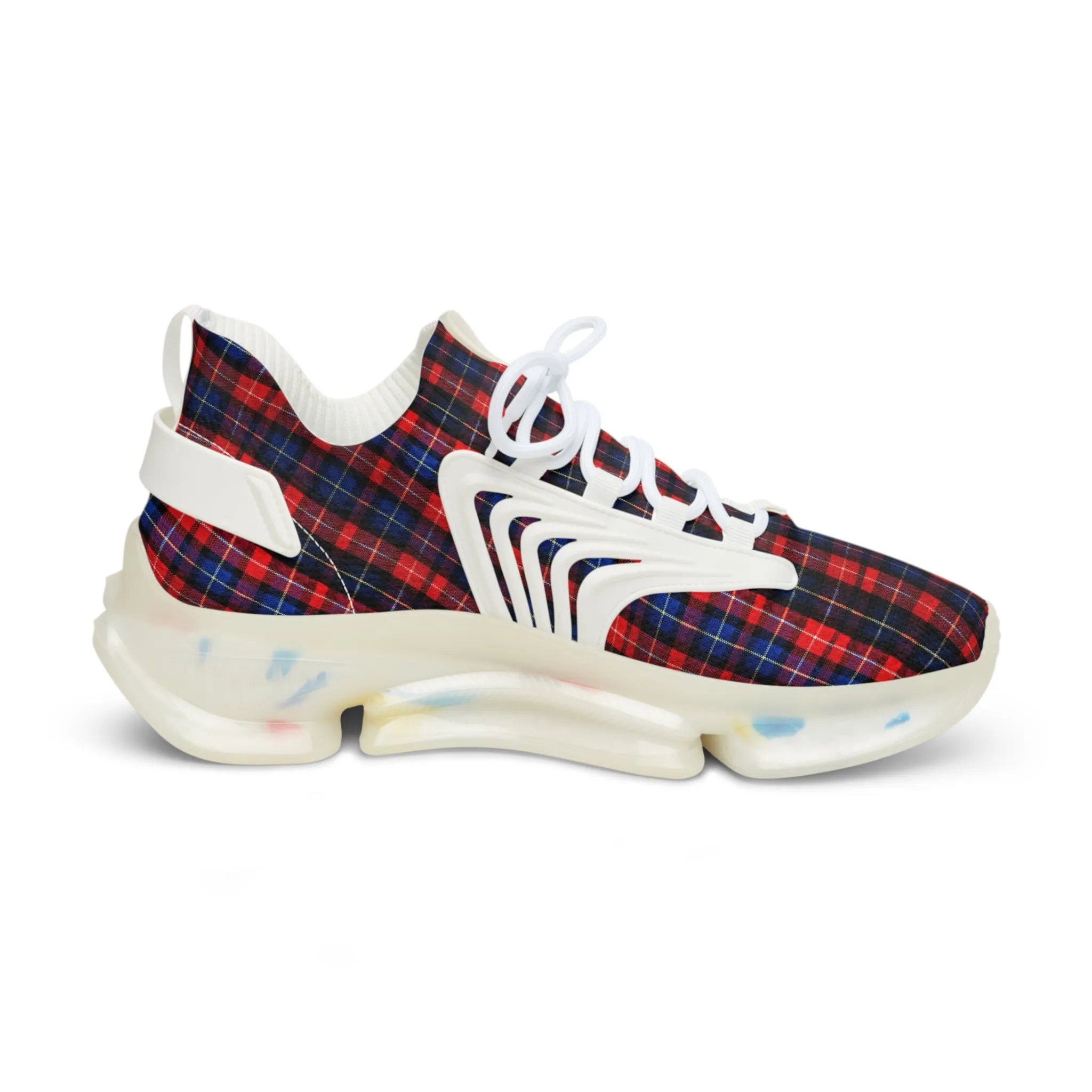 Red Plaid Men's Mesh Sneakers, Red Blue Plaid Print Men's Sneakers Best Comfy Men's Mesh Sports Sneakers Shoes (US Size: 5-12)