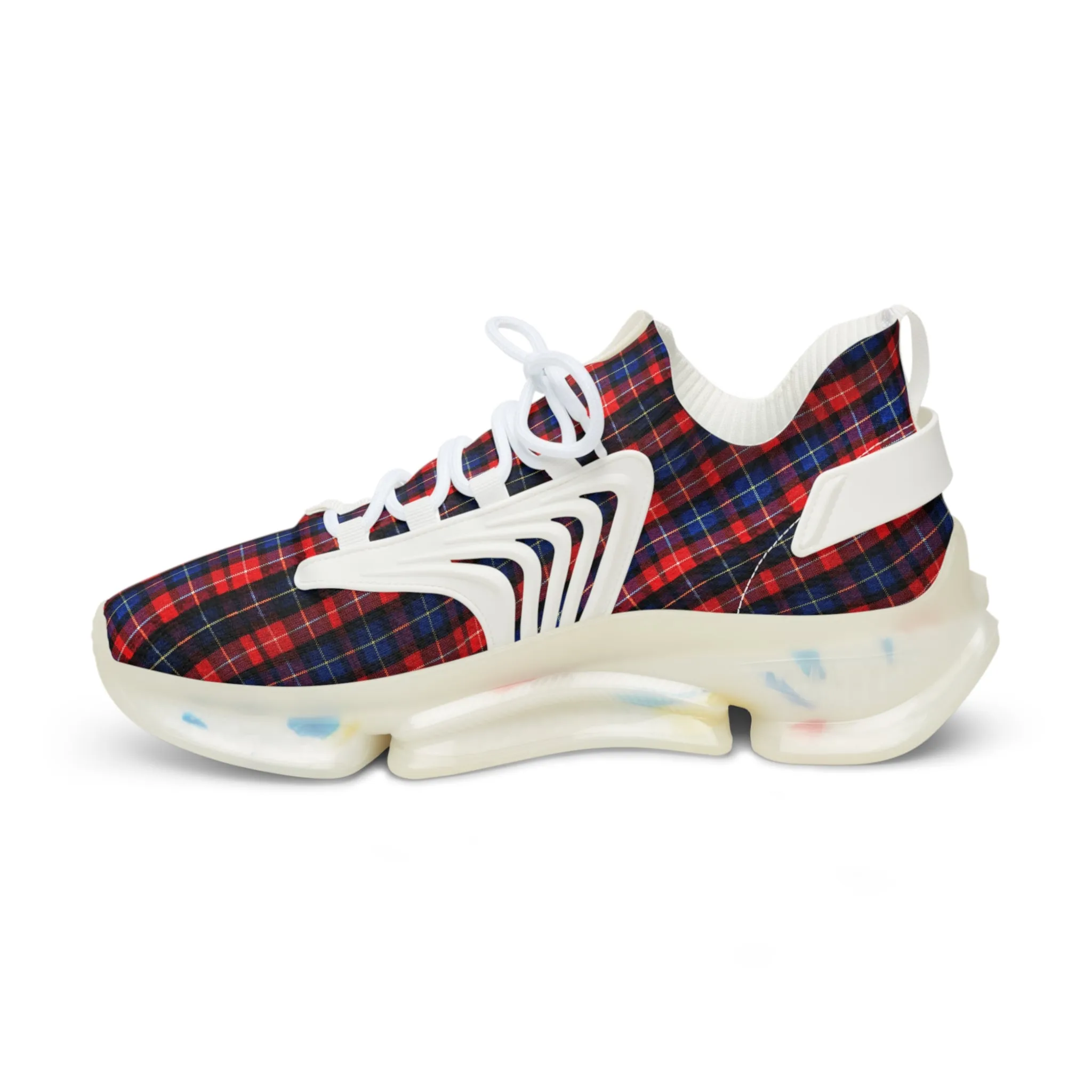 Red Plaid Men's Mesh Sneakers, Red Blue Plaid Print Men's Sneakers Best Comfy Men's Mesh Sports Sneakers Shoes (US Size: 5-12)