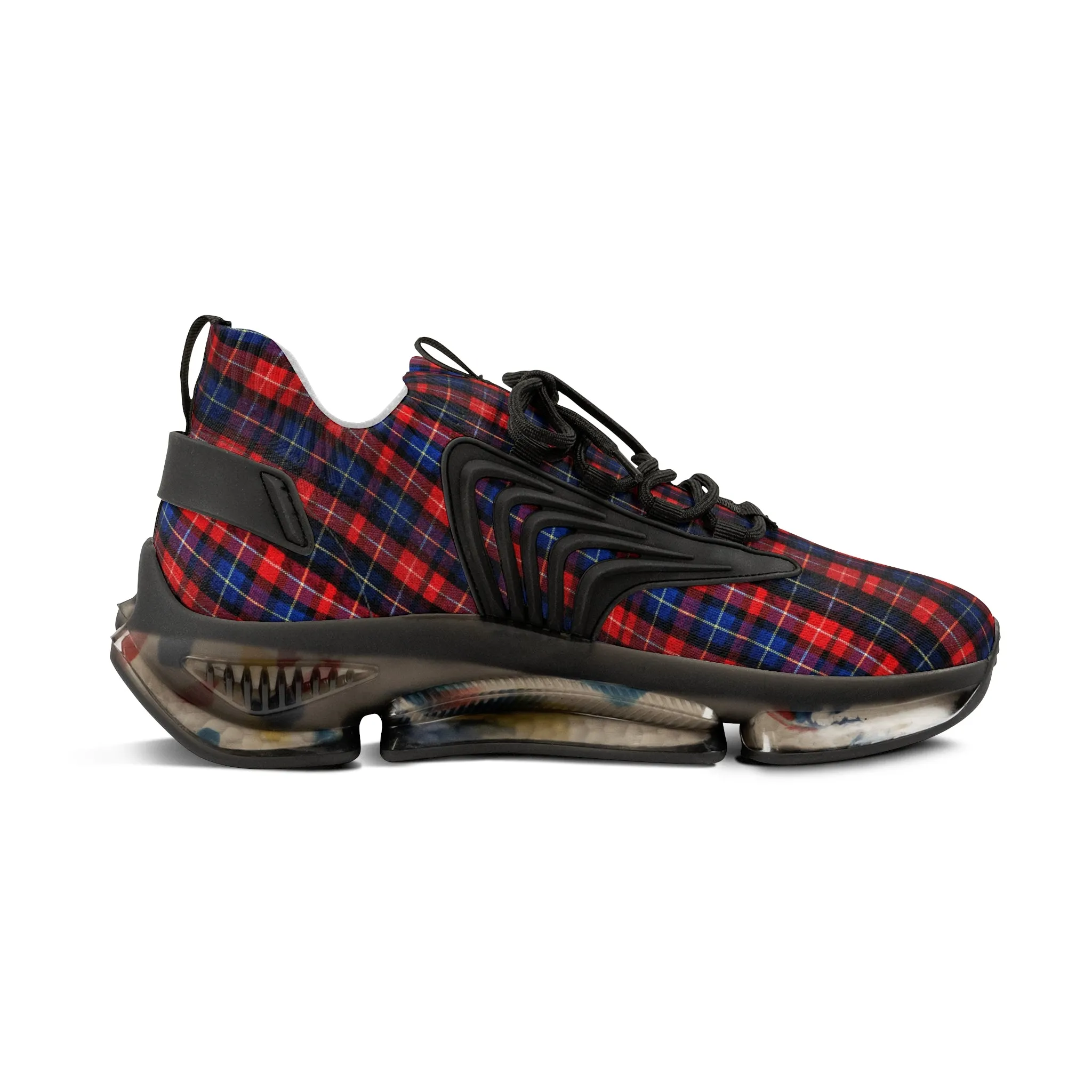 Red Plaid Men's Mesh Sneakers, Red Blue Plaid Print Men's Sneakers Best Comfy Men's Mesh Sports Sneakers Shoes (US Size: 5-12)