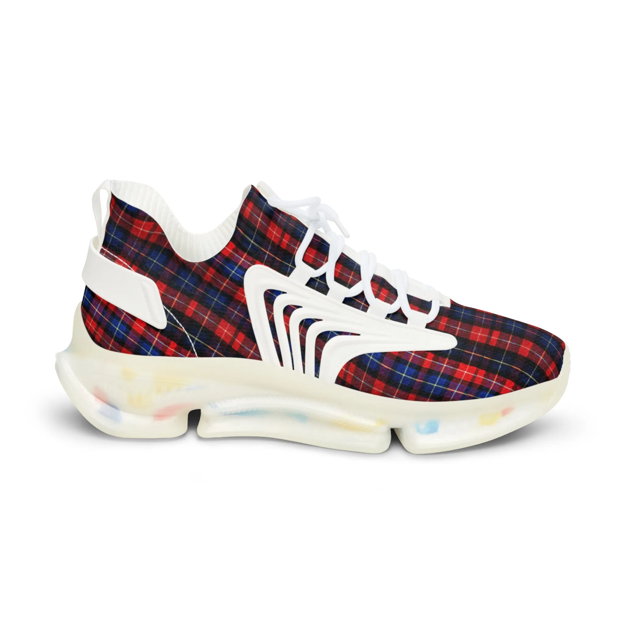 Red Plaid Men's Mesh Sneakers, Red Blue Plaid Print Men's Sneakers Best Comfy Men's Mesh Sports Sneakers Shoes (US Size: 5-12)
