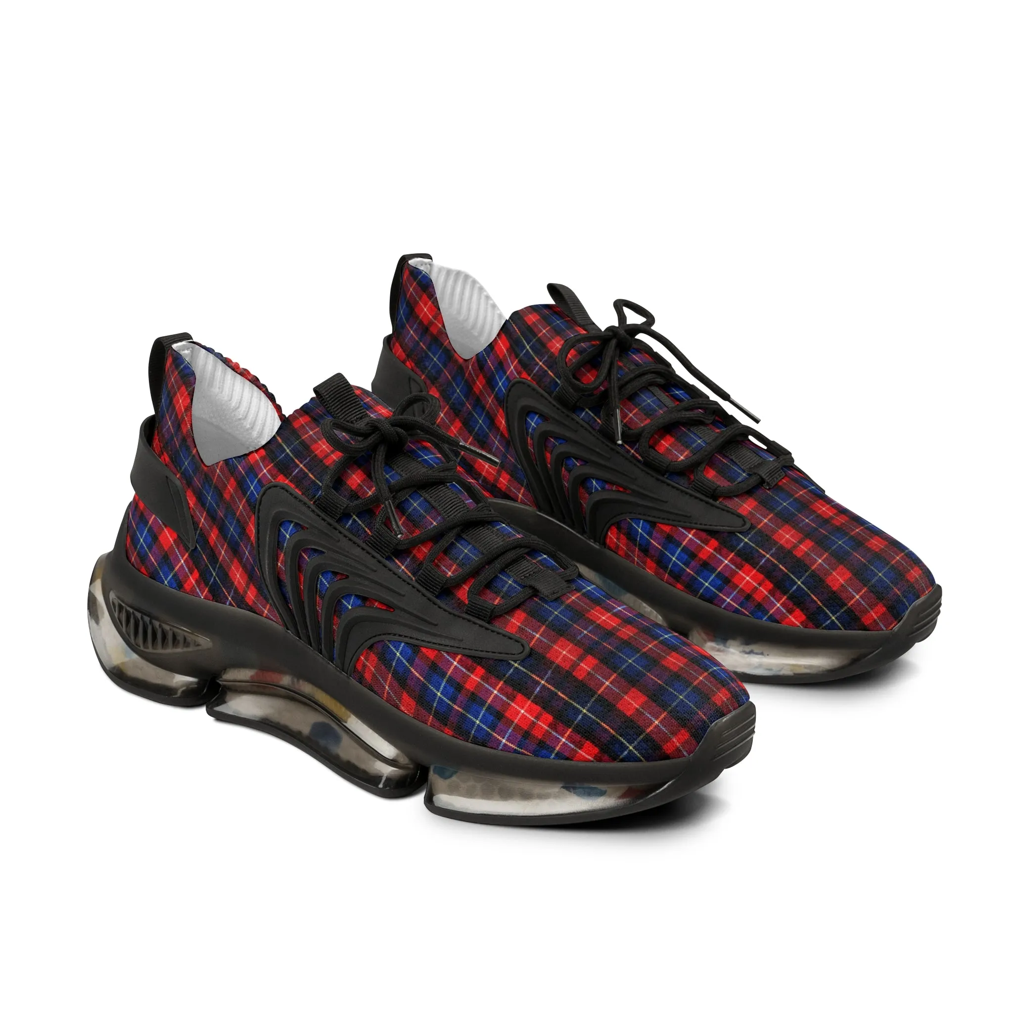 Red Plaid Men's Mesh Sneakers, Red Blue Plaid Print Men's Sneakers Best Comfy Men's Mesh Sports Sneakers Shoes (US Size: 5-12)