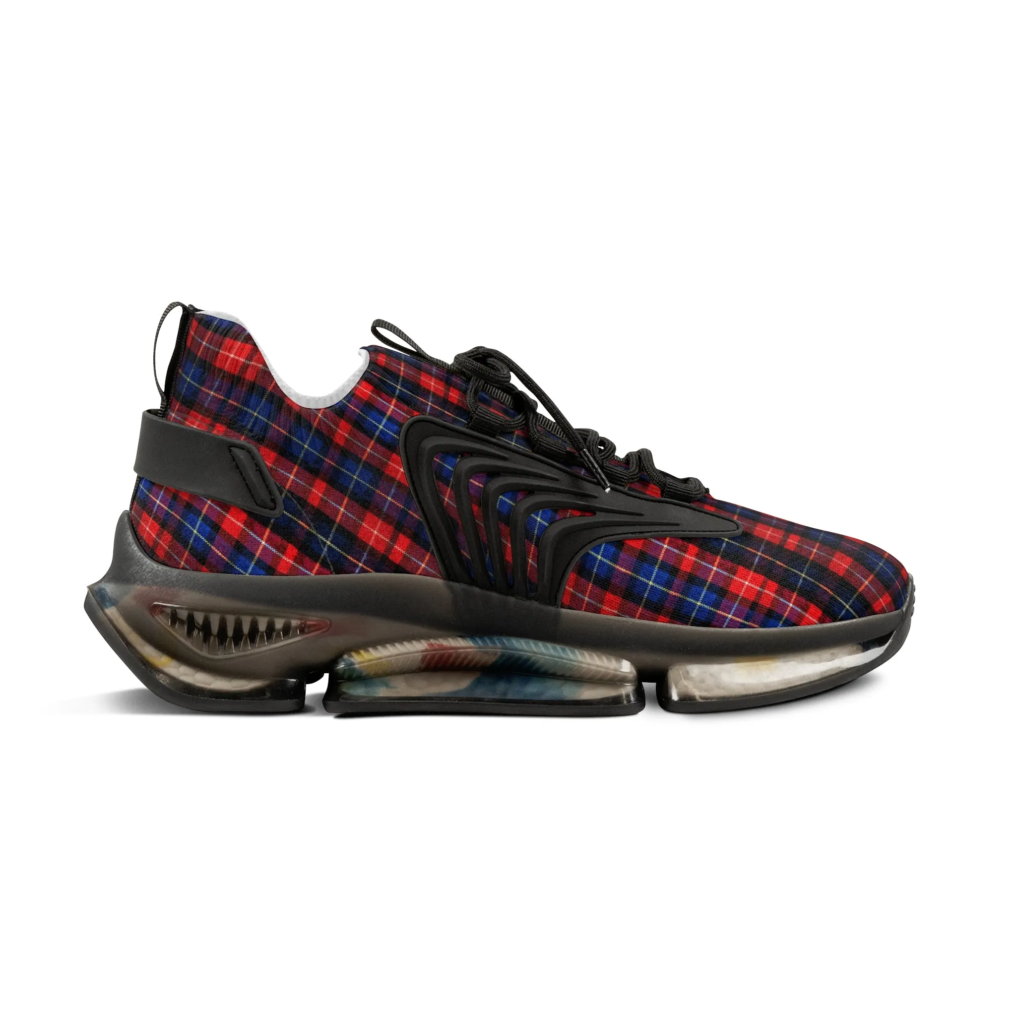 Red Plaid Men's Mesh Sneakers, Red Blue Plaid Print Men's Sneakers Best Comfy Men's Mesh Sports Sneakers Shoes (US Size: 5-12)