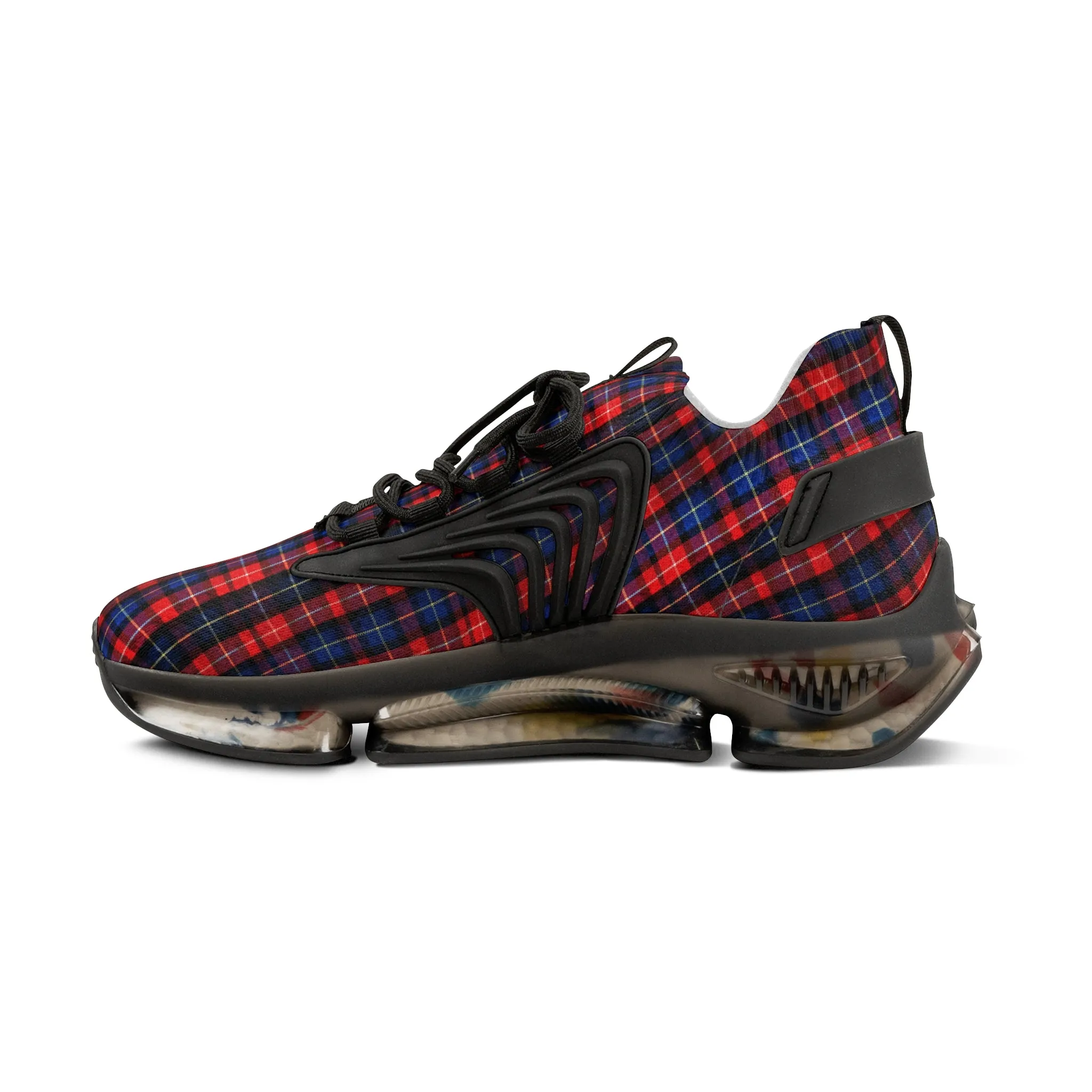 Red Plaid Men's Mesh Sneakers, Red Blue Plaid Print Men's Sneakers Best Comfy Men's Mesh Sports Sneakers Shoes (US Size: 5-12)