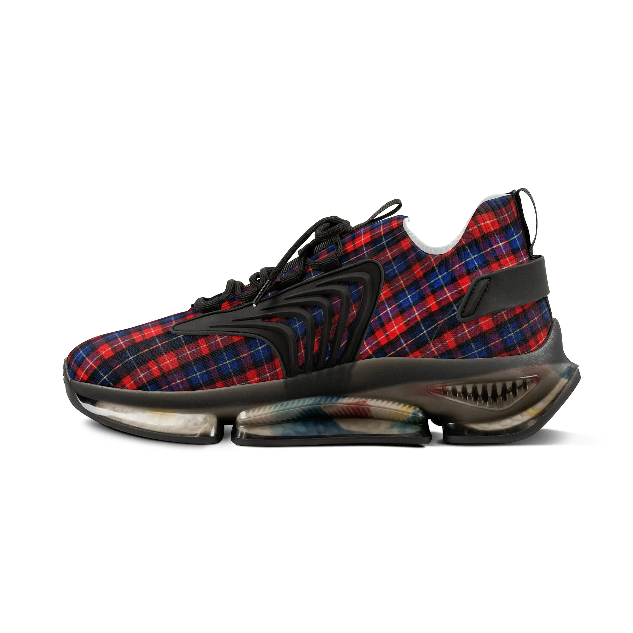 Red Plaid Men's Mesh Sneakers, Red Blue Plaid Print Men's Sneakers Best Comfy Men's Mesh Sports Sneakers Shoes (US Size: 5-12)