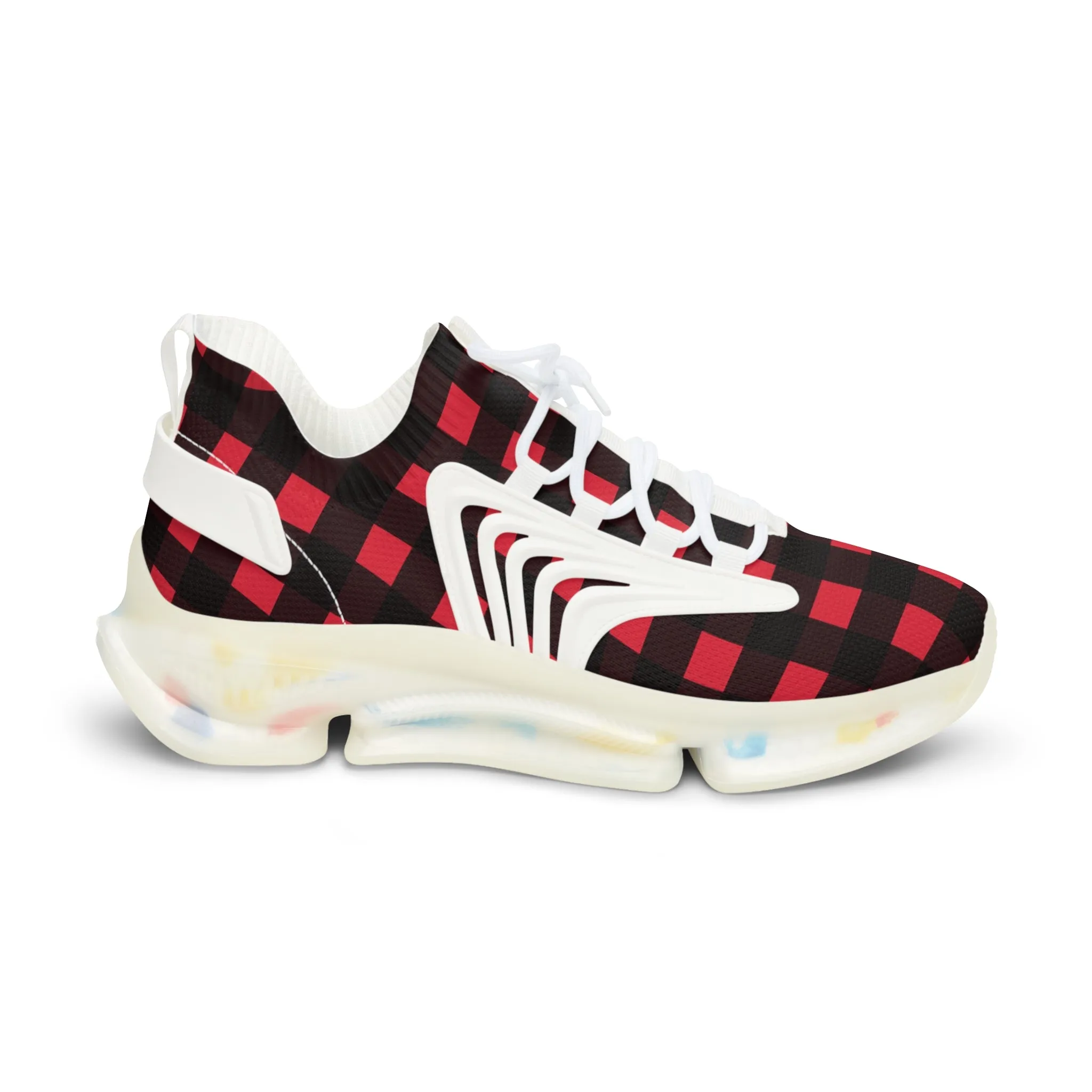 Red Plaid Men's Mesh Sneakers, Red Buffalo Plaid Print Plaid Print Men's Sneakers Best Comfy Men's Mesh Sports Sneakers Shoes (US Size: 5-12)