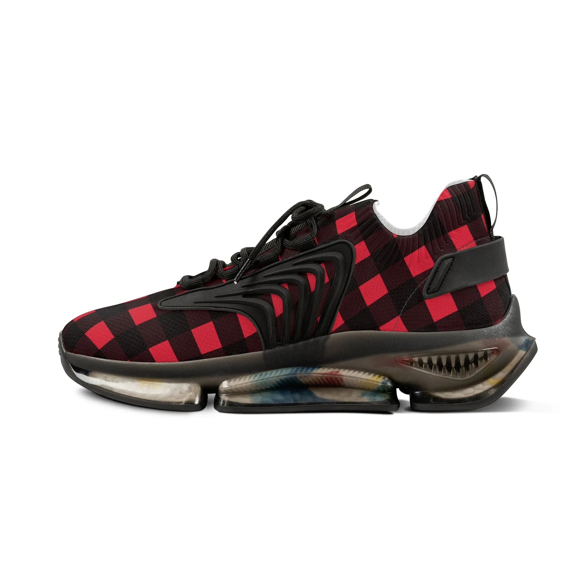 Red Plaid Men's Mesh Sneakers, Red Buffalo Plaid Print Plaid Print Men's Sneakers Best Comfy Men's Mesh Sports Sneakers Shoes (US Size: 5-12)