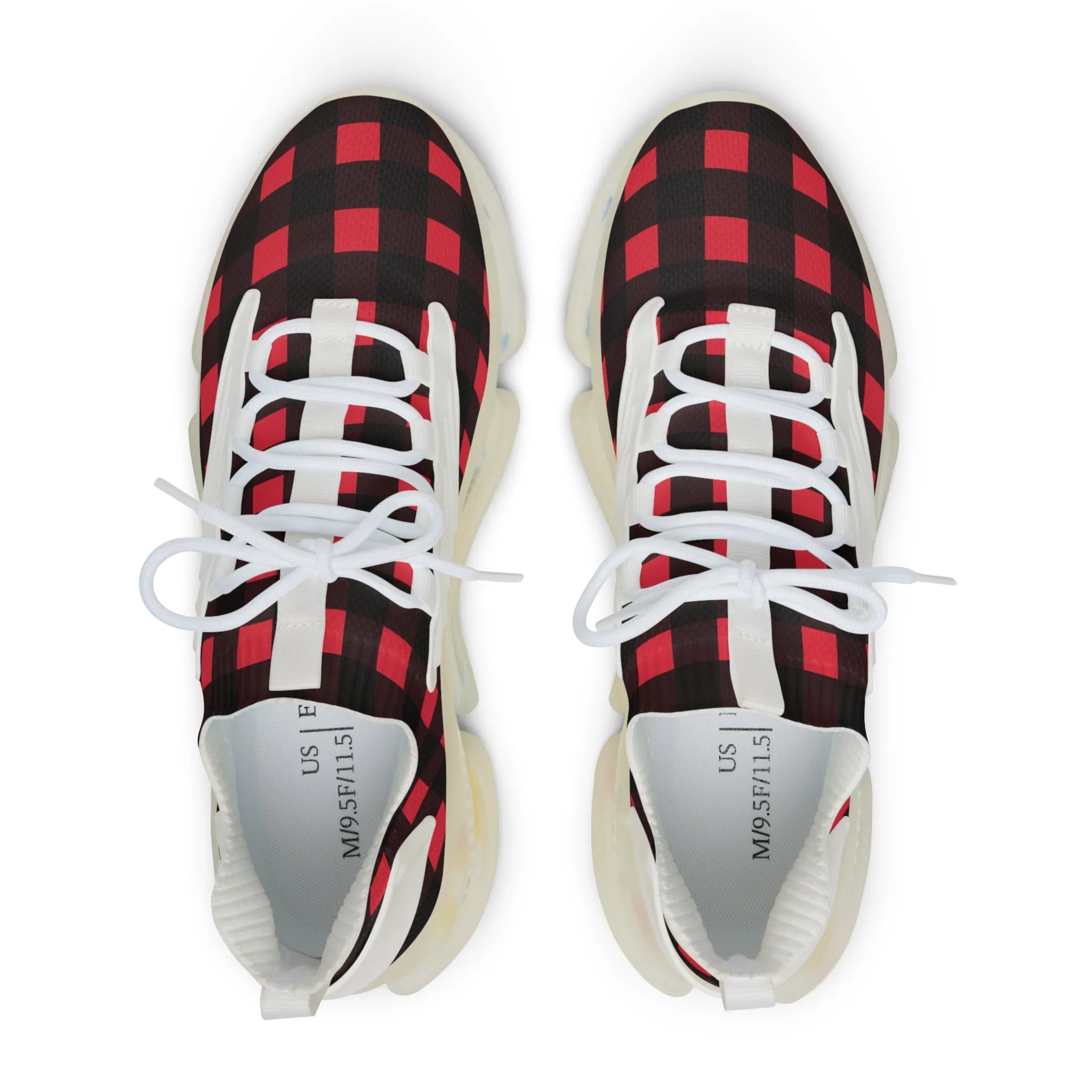 Red Plaid Men's Mesh Sneakers, Red Buffalo Plaid Print Plaid Print Men's Sneakers Best Comfy Men's Mesh Sports Sneakers Shoes (US Size: 5-12)