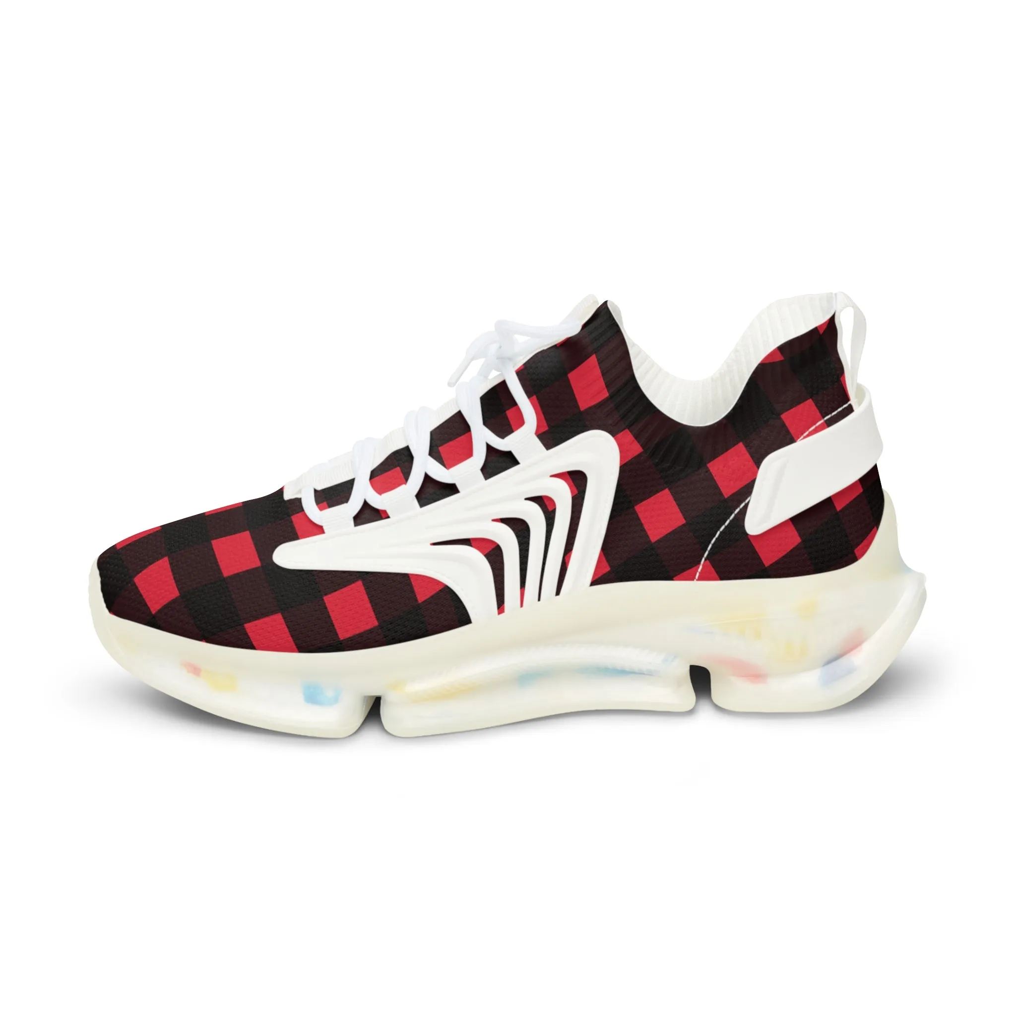 Red Plaid Men's Mesh Sneakers, Red Buffalo Plaid Print Plaid Print Men's Sneakers Best Comfy Men's Mesh Sports Sneakers Shoes (US Size: 5-12)