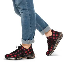 Red Plaid Men's Mesh Sneakers, Red Buffalo Plaid Print Plaid Print Men's Sneakers Best Comfy Men's Mesh Sports Sneakers Shoes (US Size: 5-12)