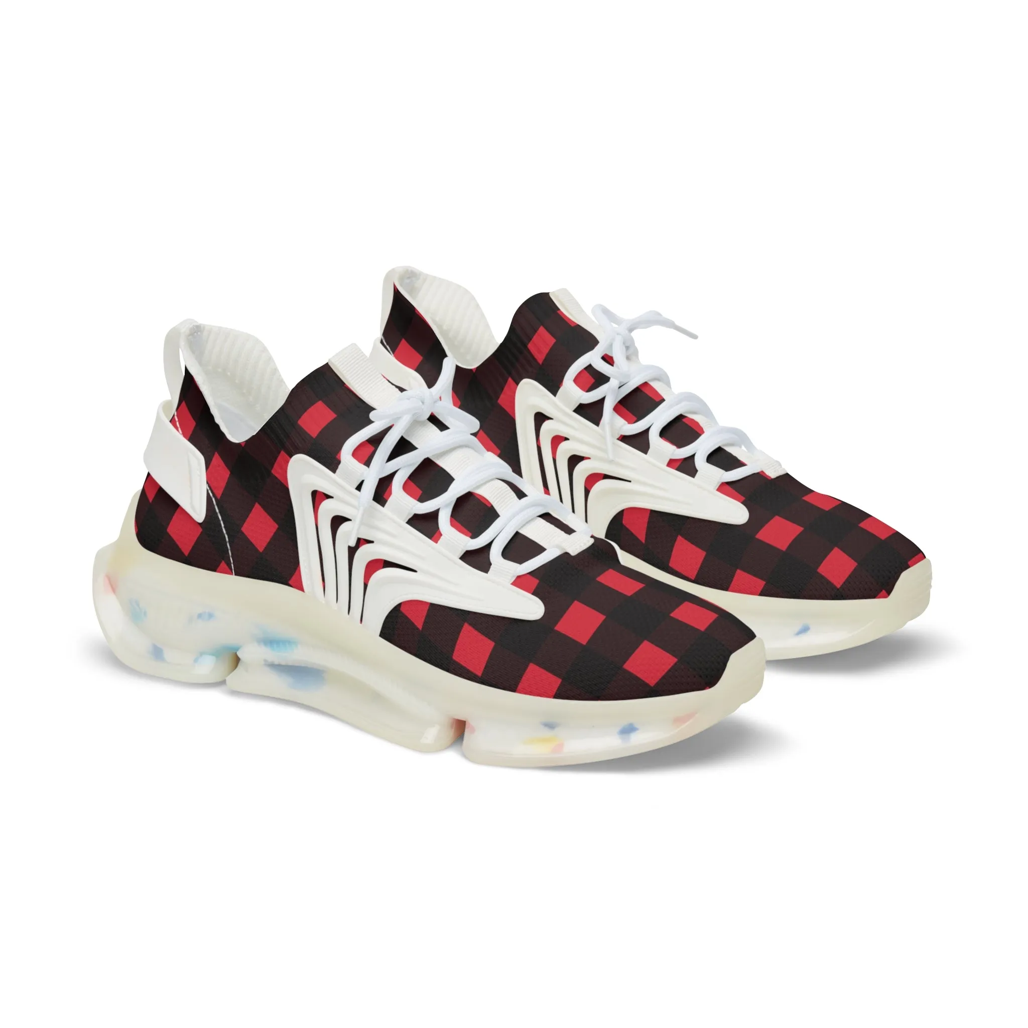 Red Plaid Men's Mesh Sneakers, Red Buffalo Plaid Print Plaid Print Men's Sneakers Best Comfy Men's Mesh Sports Sneakers Shoes (US Size: 5-12)