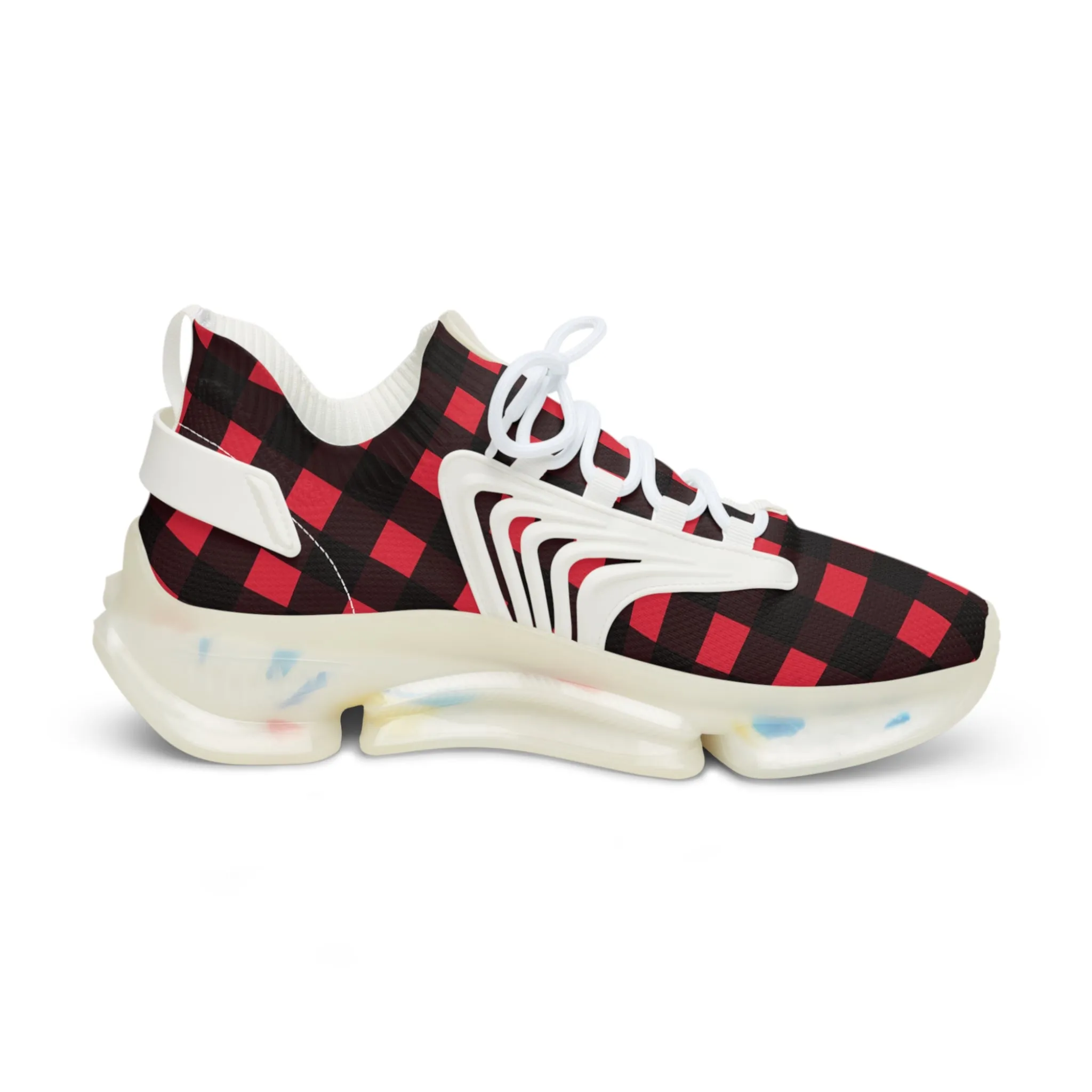 Red Plaid Men's Mesh Sneakers, Red Buffalo Plaid Print Plaid Print Men's Sneakers Best Comfy Men's Mesh Sports Sneakers Shoes (US Size: 5-12)