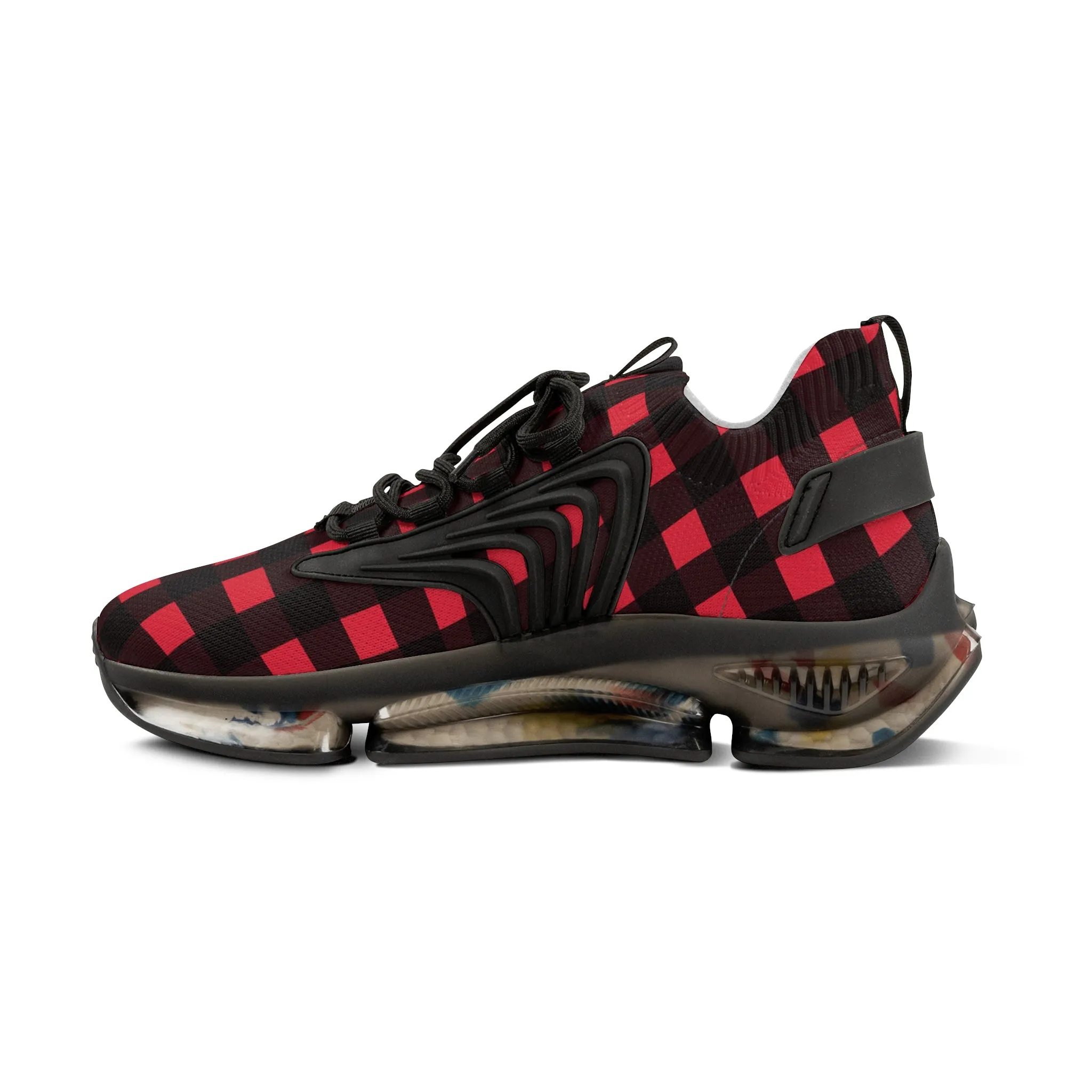 Red Plaid Men's Mesh Sneakers, Red Buffalo Plaid Print Plaid Print Men's Sneakers Best Comfy Men's Mesh Sports Sneakers Shoes (US Size: 5-12)