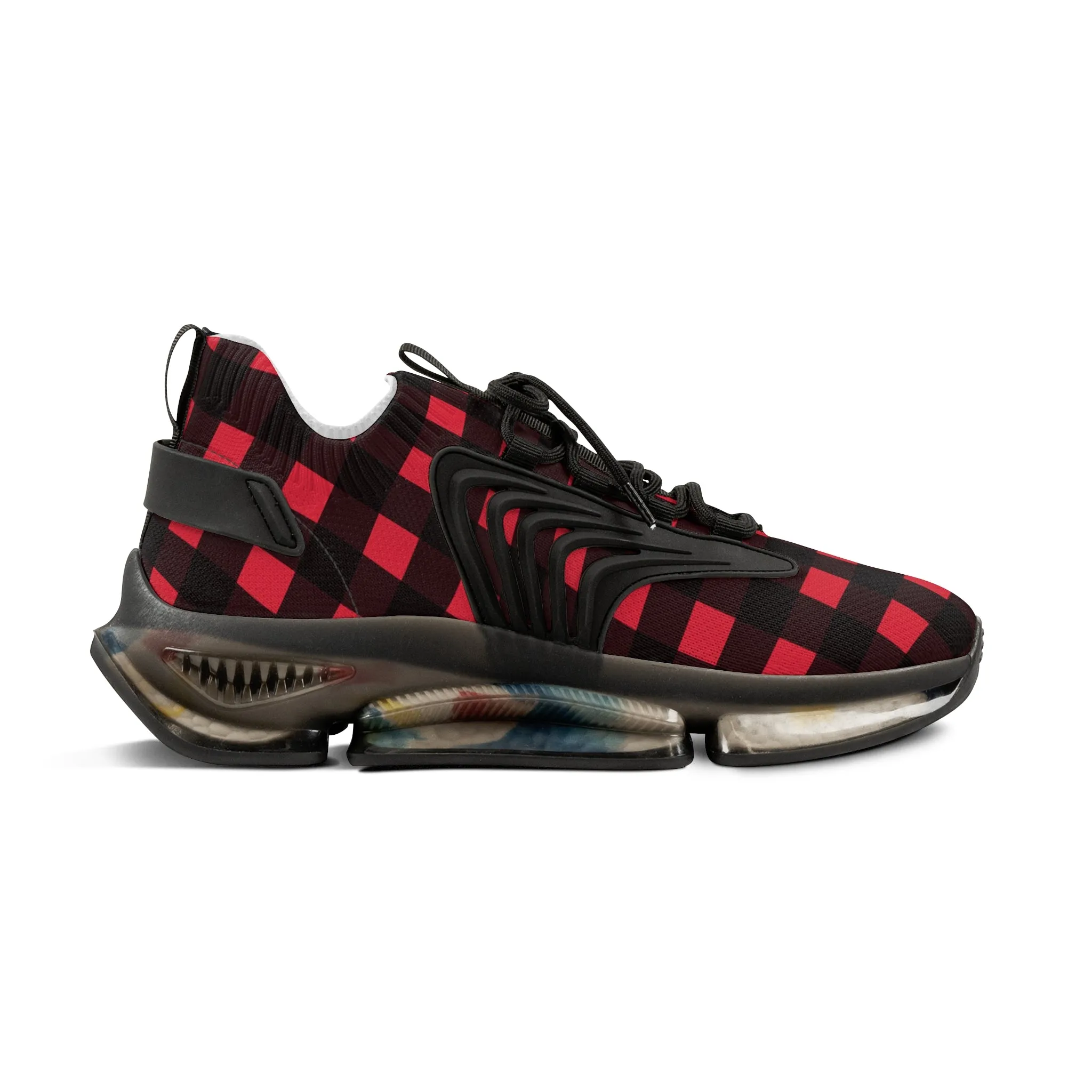 Red Plaid Men's Mesh Sneakers, Red Buffalo Plaid Print Plaid Print Men's Sneakers Best Comfy Men's Mesh Sports Sneakers Shoes (US Size: 5-12)
