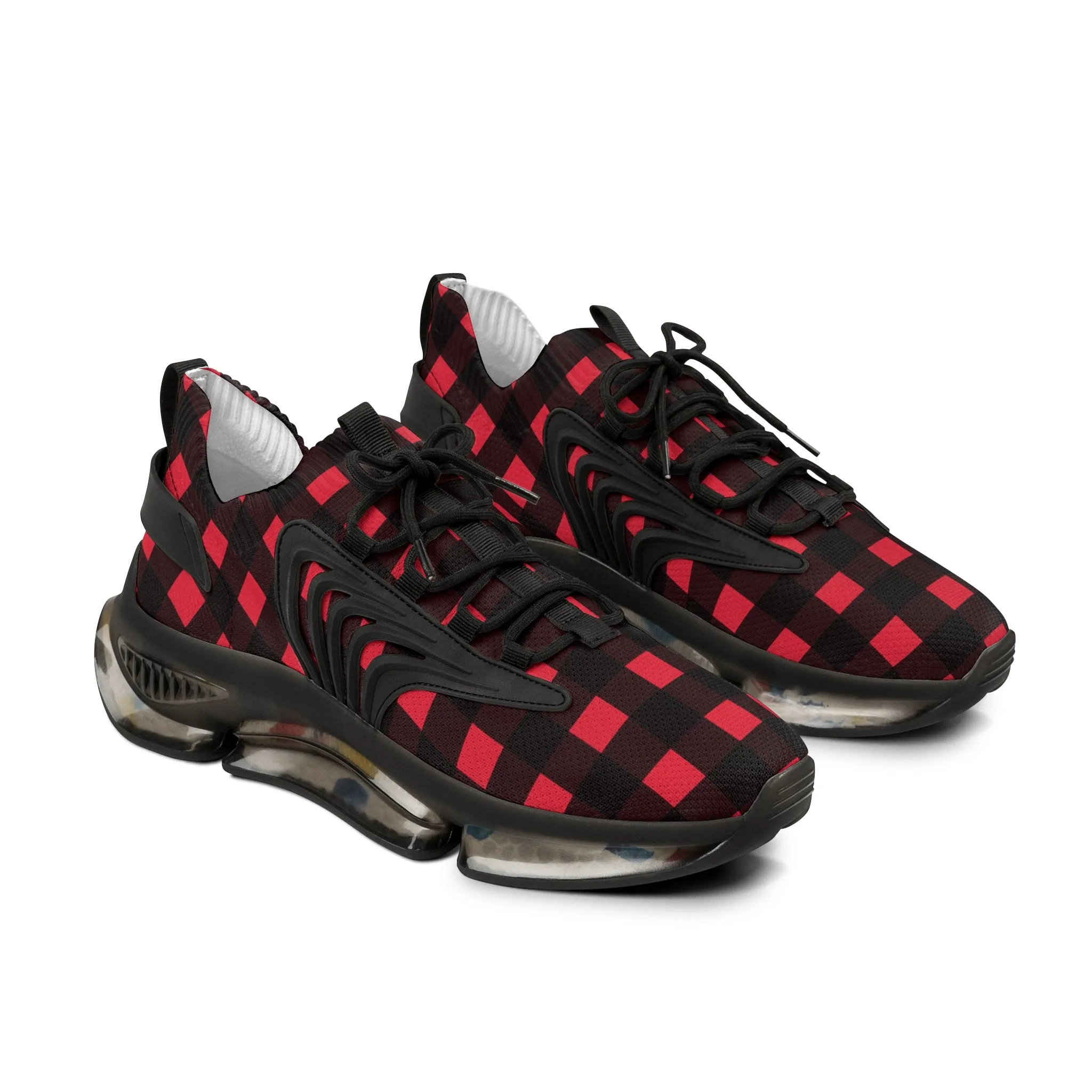 Red Plaid Men's Mesh Sneakers, Red Buffalo Plaid Print Plaid Print Men's Sneakers Best Comfy Men's Mesh Sports Sneakers Shoes (US Size: 5-12)
