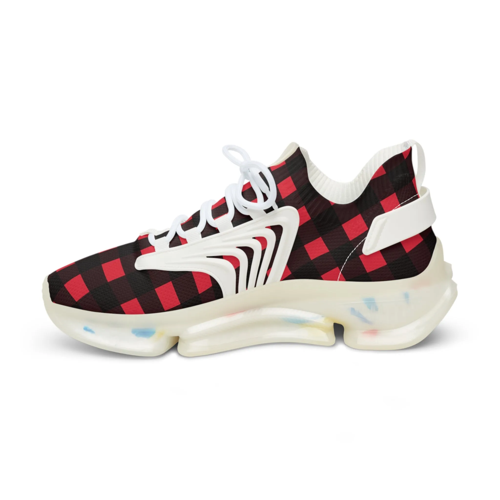 Red Plaid Men's Mesh Sneakers, Red Buffalo Plaid Print Plaid Print Men's Sneakers Best Comfy Men's Mesh Sports Sneakers Shoes (US Size: 5-12)