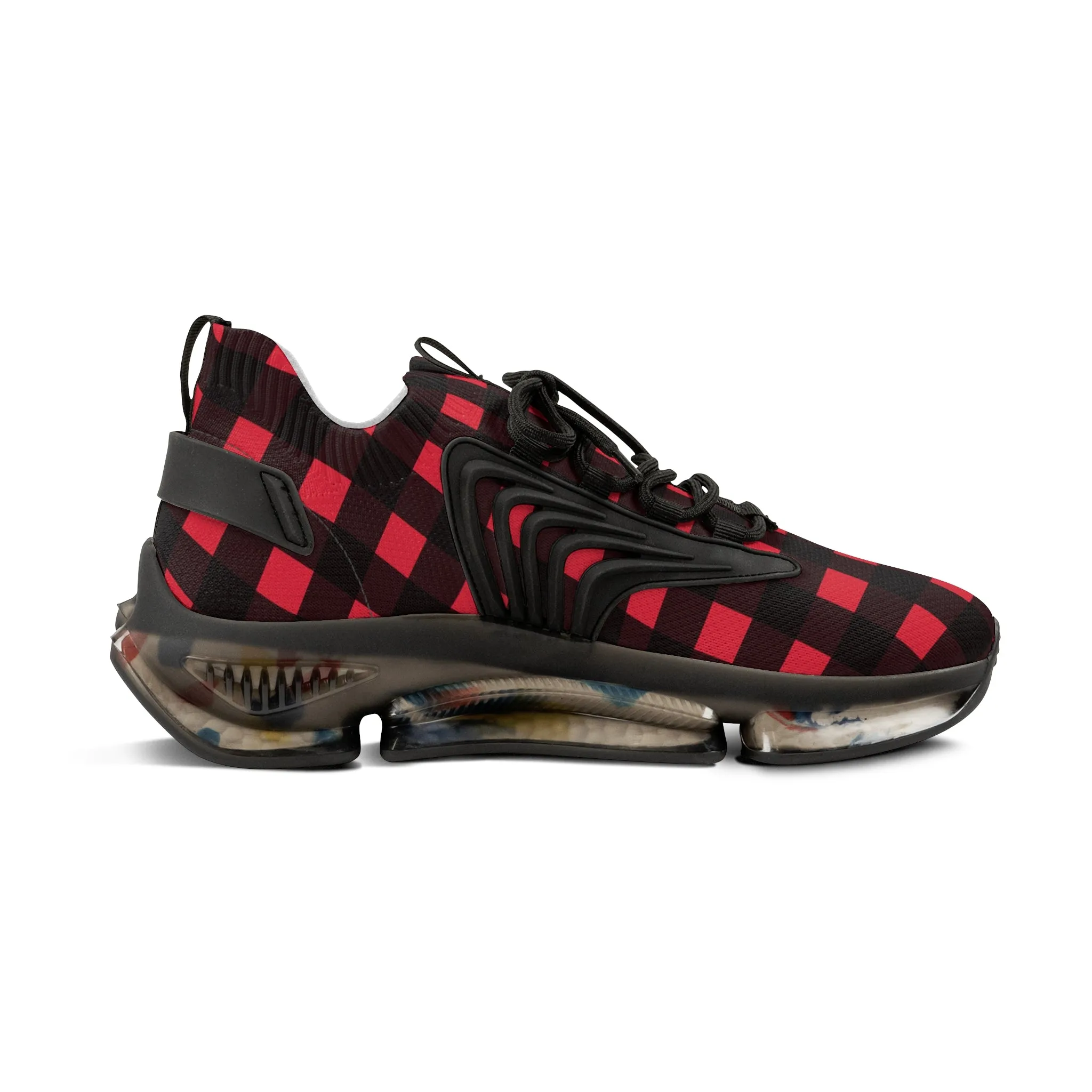 Red Plaid Men's Mesh Sneakers, Red Buffalo Plaid Print Plaid Print Men's Sneakers Best Comfy Men's Mesh Sports Sneakers Shoes (US Size: 5-12)