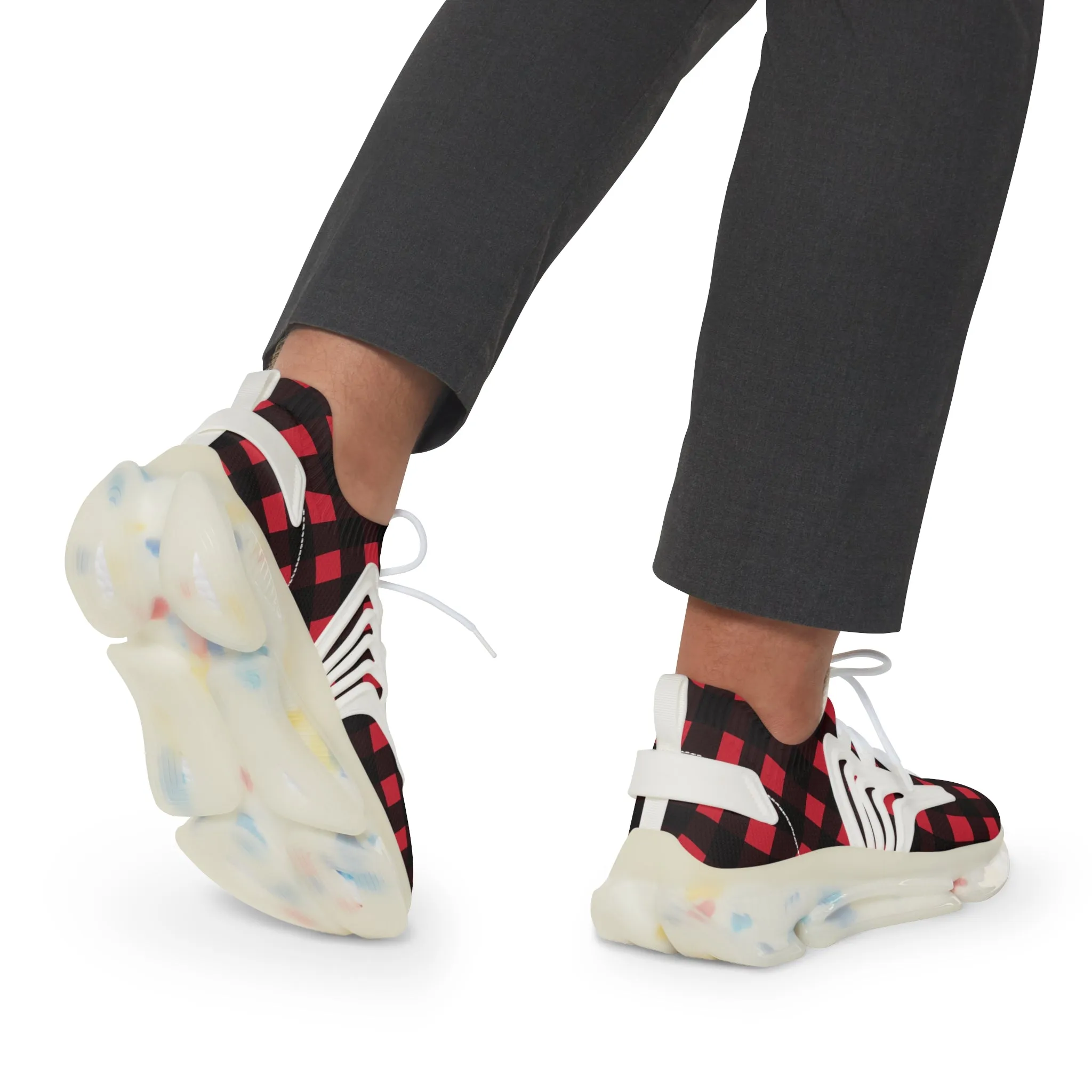 Red Plaid Men's Mesh Sneakers, Red Buffalo Plaid Print Plaid Print Men's Sneakers Best Comfy Men's Mesh Sports Sneakers Shoes (US Size: 5-12)