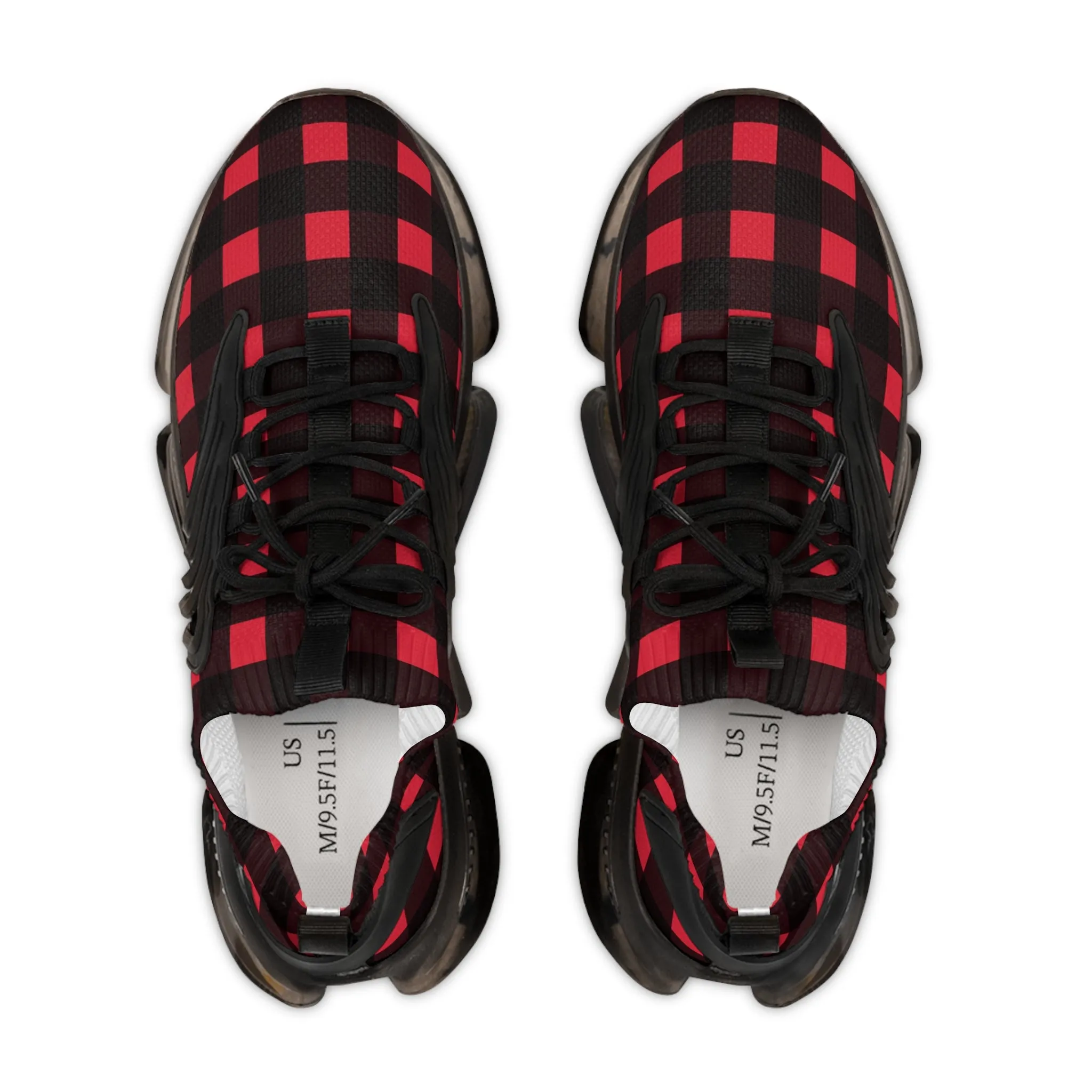 Red Plaid Men's Mesh Sneakers, Red Buffalo Plaid Print Plaid Print Men's Sneakers Best Comfy Men's Mesh Sports Sneakers Shoes (US Size: 5-12)
