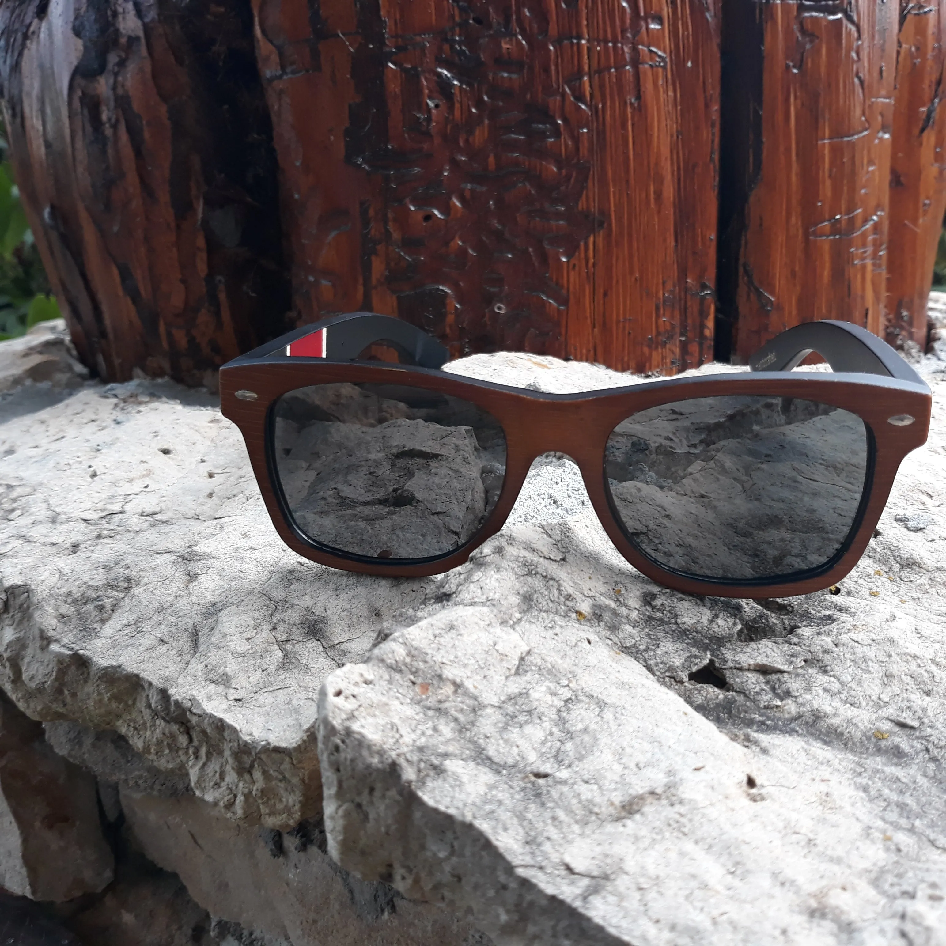 Red Stripe Two Tone Sunglasses, Engraved and Polarized