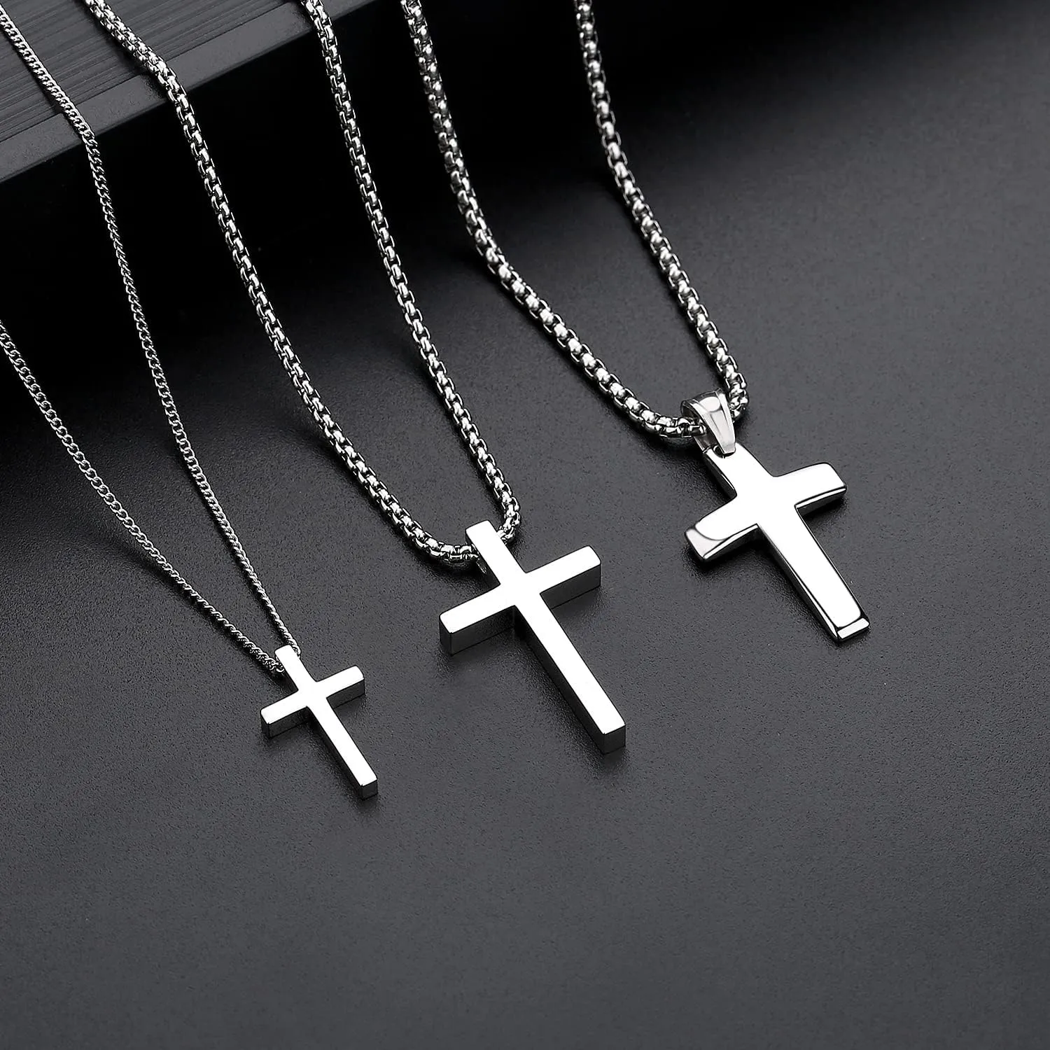 REVEMCN Black Gold Silver Cross Necklace for Boys Stainless Steel Mens Cross Pendant Chain Necklace for Men Women Religious Jewelry Gifts for Boys Girls Chain 16-24 Inches